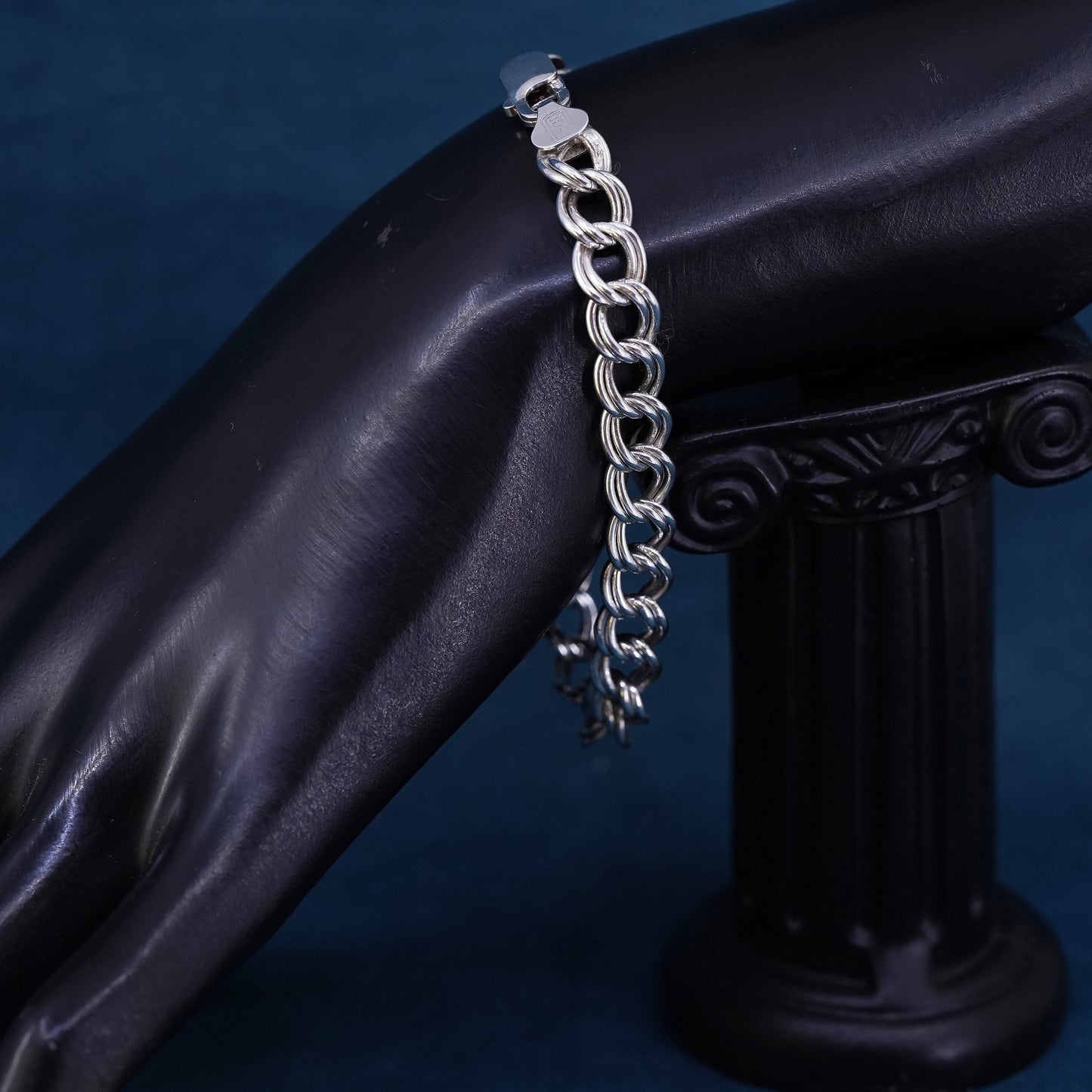 7.5" 9mm, Sterling silver handmade charm bracelet, 925 double curb link chain