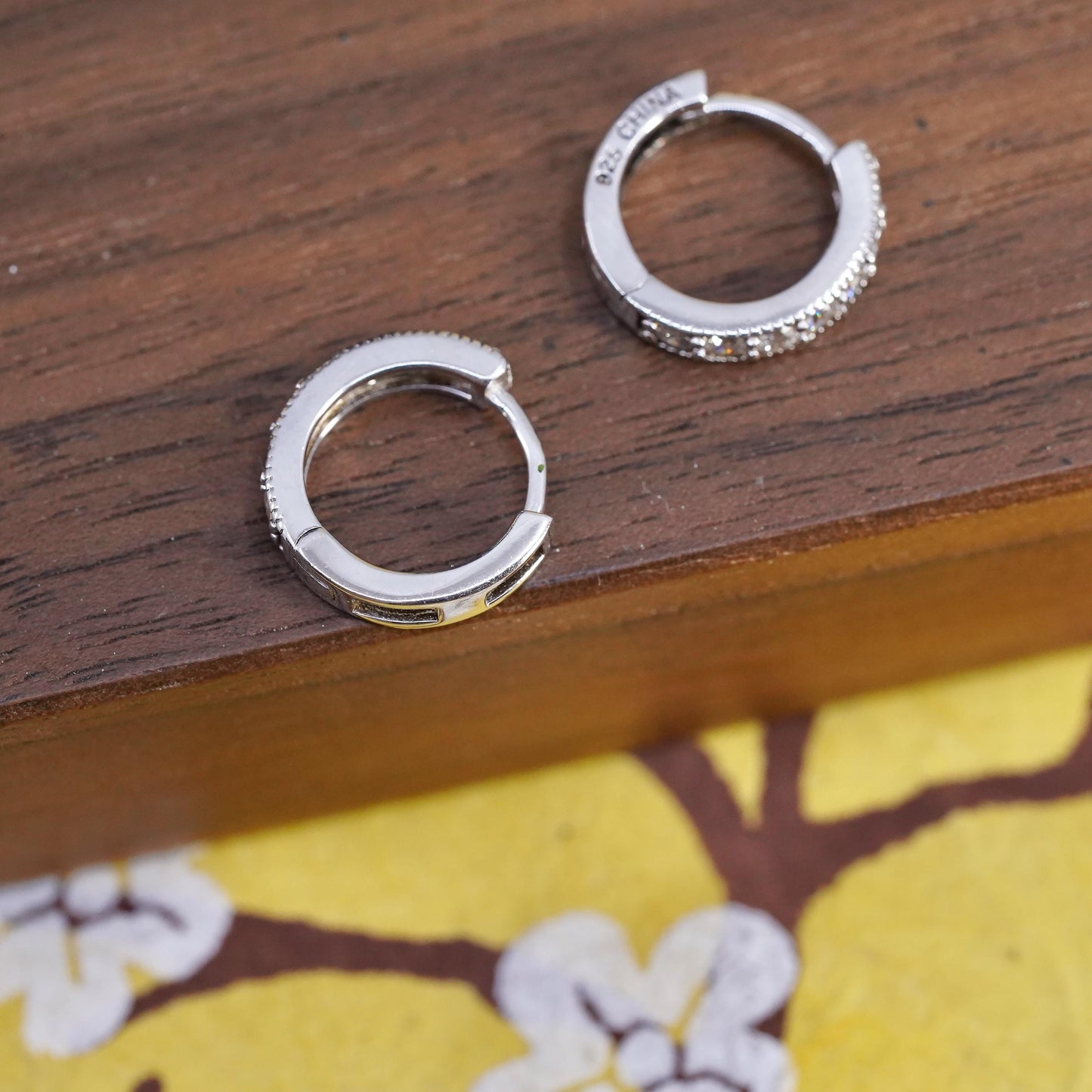 0.5", vintage Sterling silver handmade earrings, 925 hoops with Cz