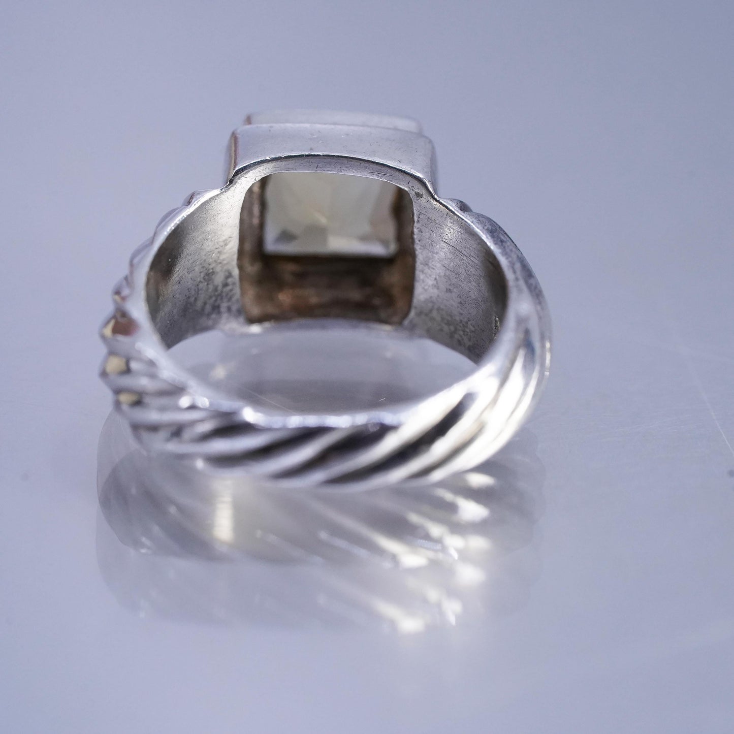 Size 7, vintage Sterling 925 silver cable textured ring square citrine, jewelry