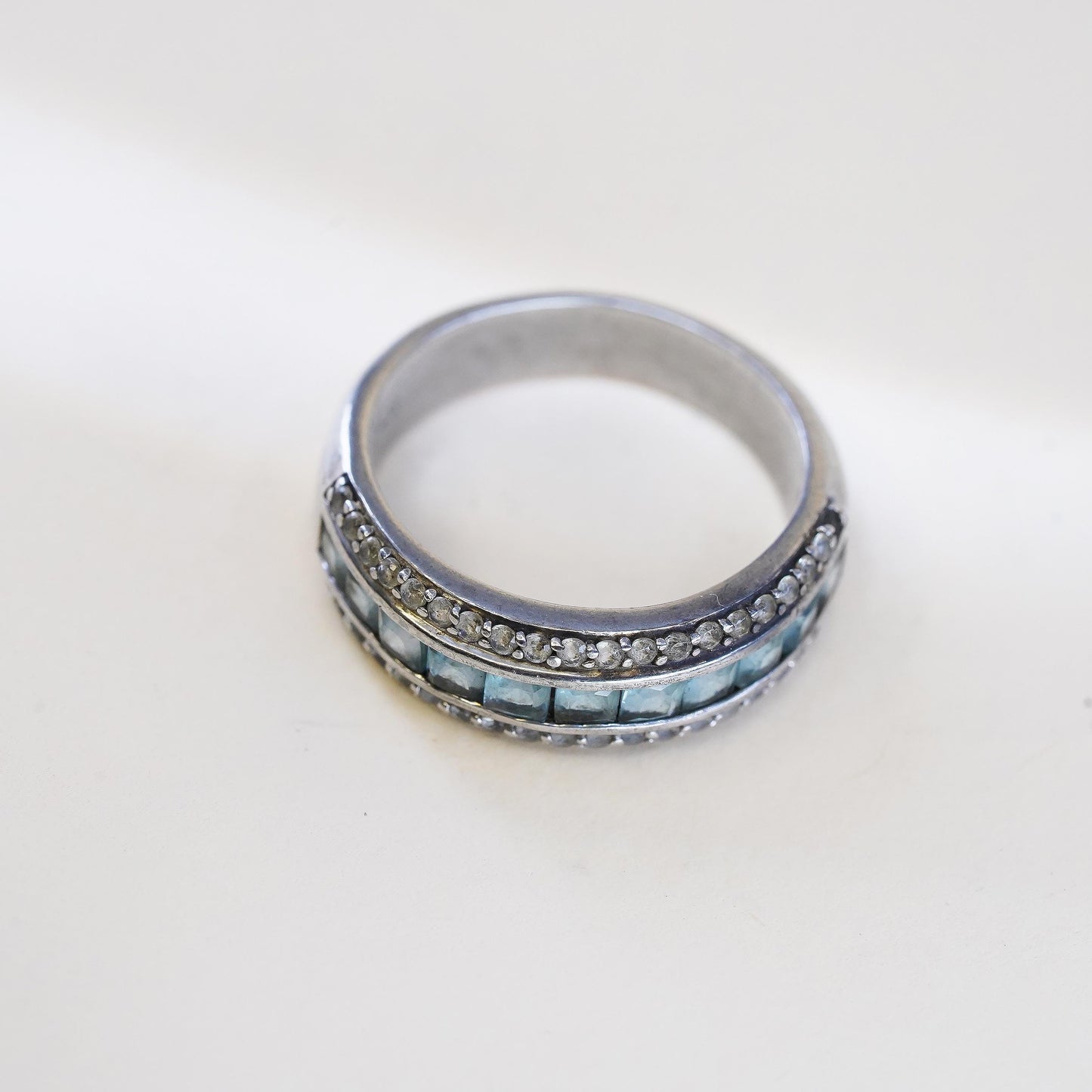 Size 7.25, VTG sterling 925 silver handmade stackable band ring square topaz