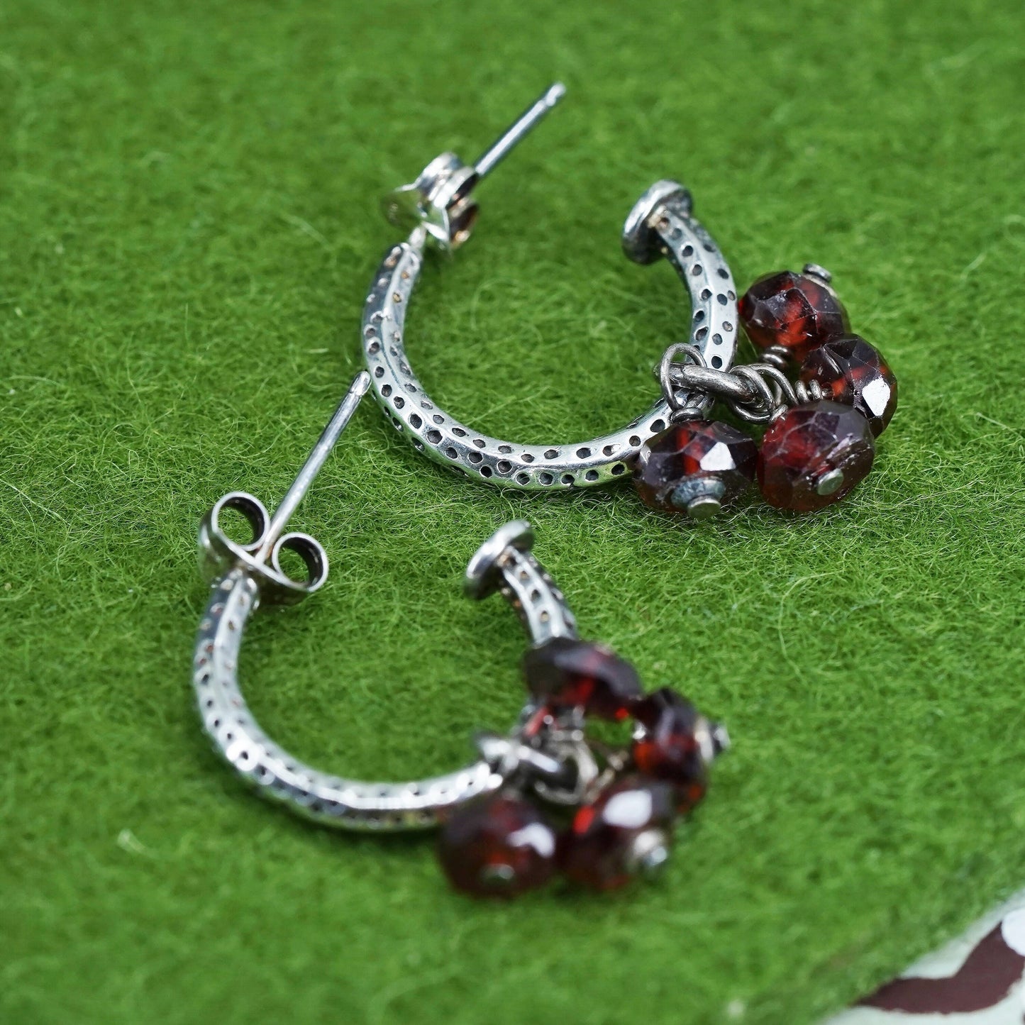 SILPADA Sterling Silver 925 Garnet huggie hoops Earrings Charms P1180