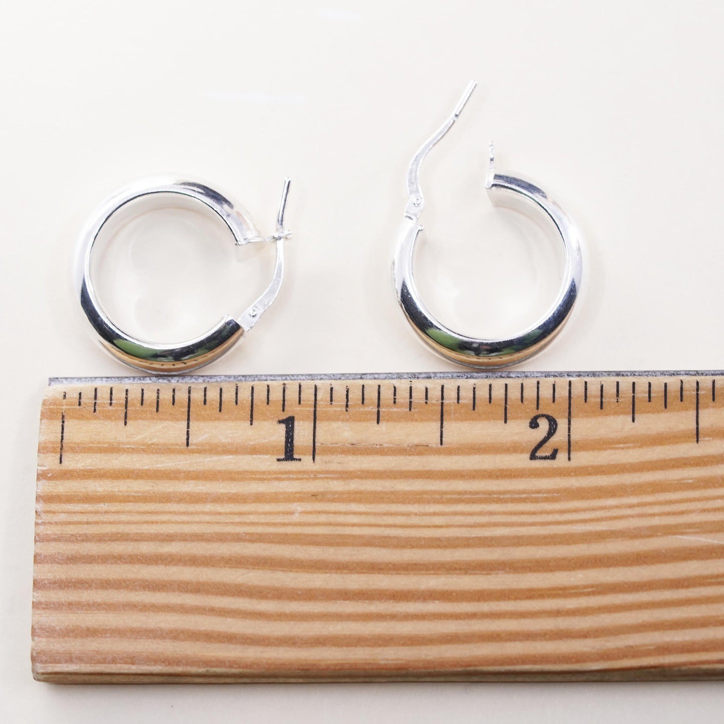 0.75", Vintage sterling silver wide hoops, 925 silver huggie earrings