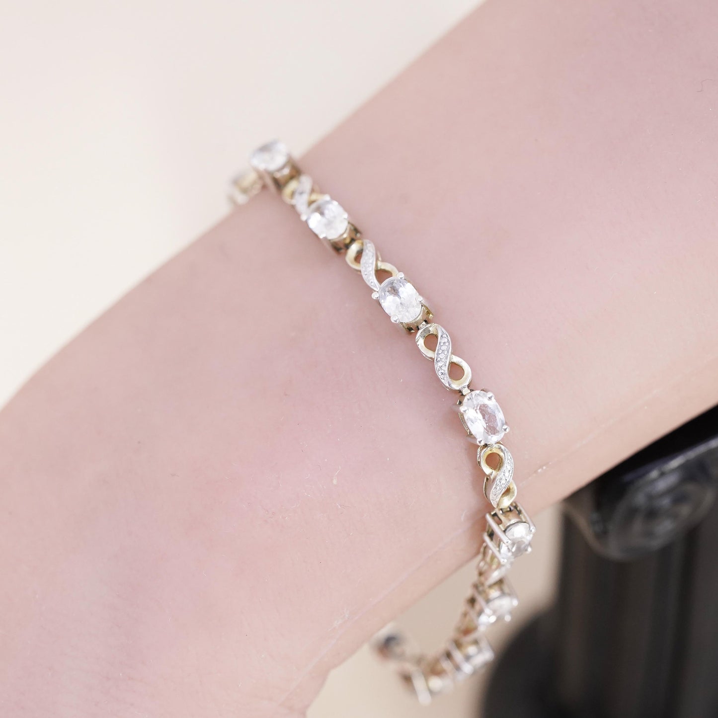 7.25”, vermeil gold sterling 925 silver tennis bracelet blue topaz diamond