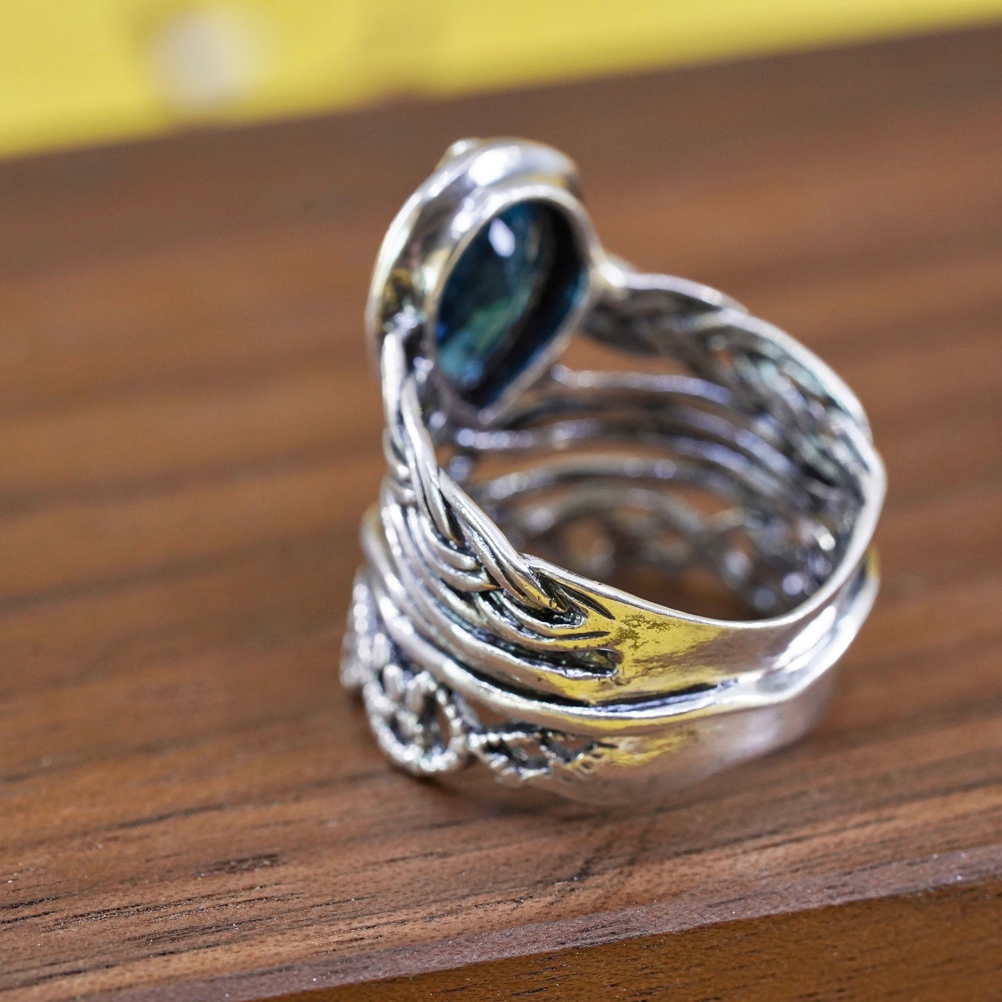 Size 6.75, Israel PAZ PZ Sterling silver ring, 925 band teardrop blue crystal