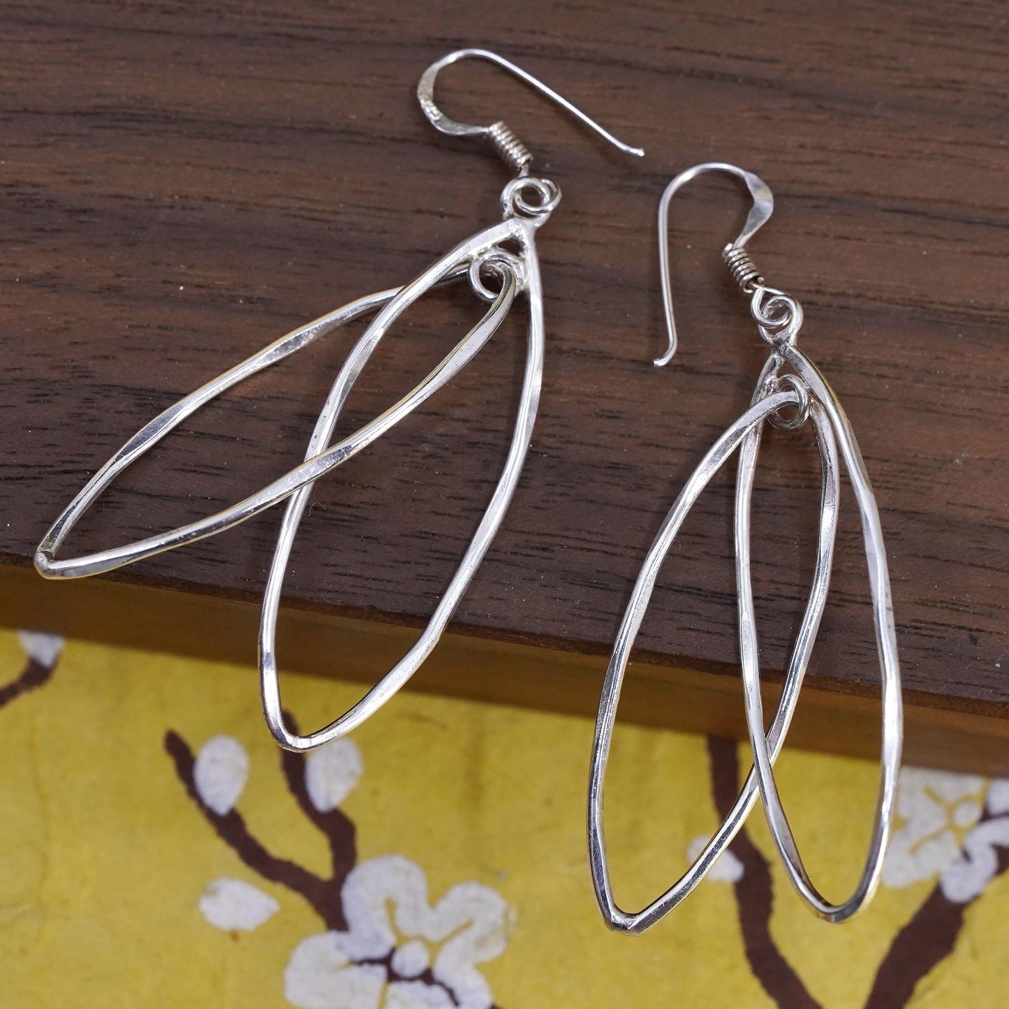 2", vintage Sterling silver handmade earrings, 925 entwined oval hoops