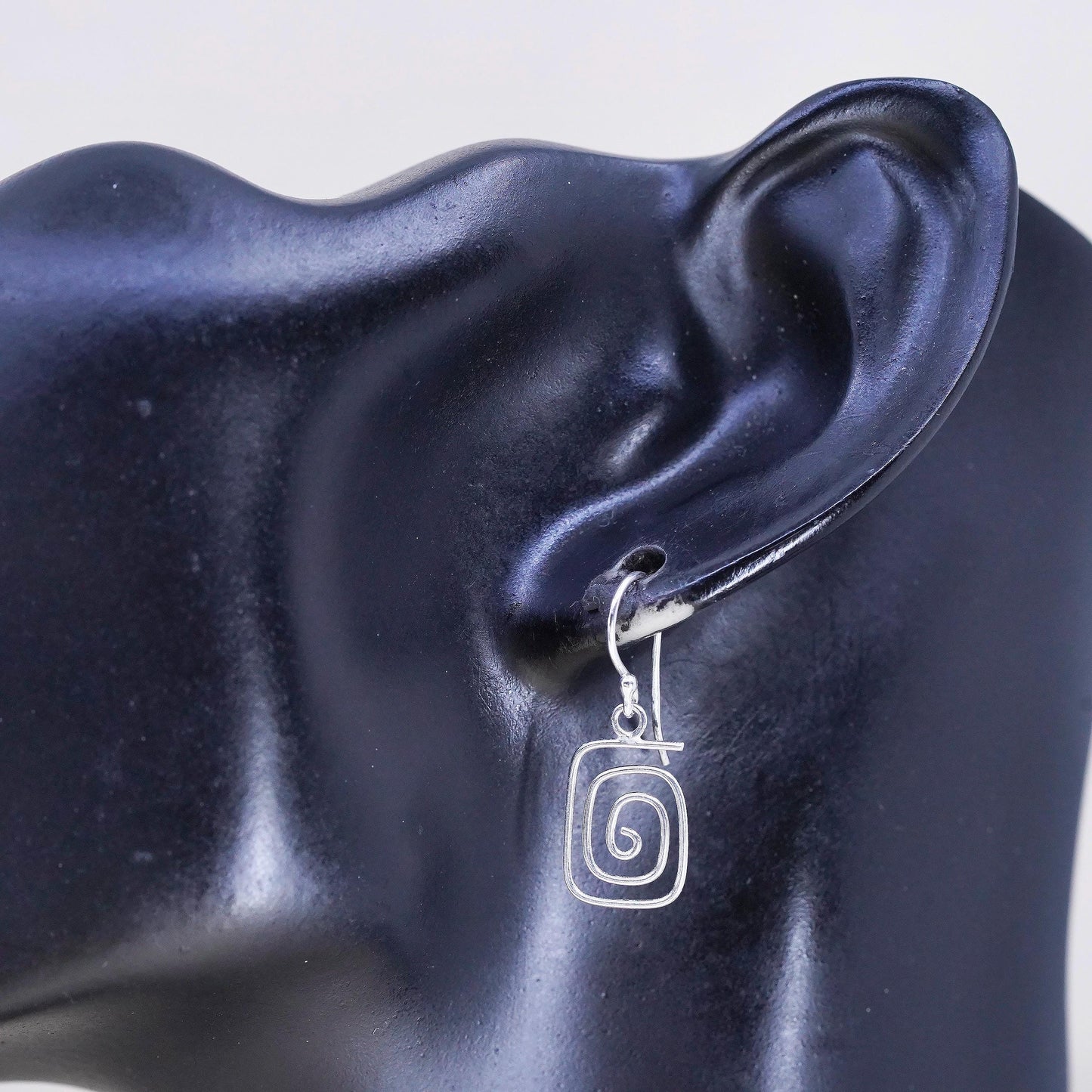 Vintage Sterling silver handmade earrings, modern 925 swirly dangles