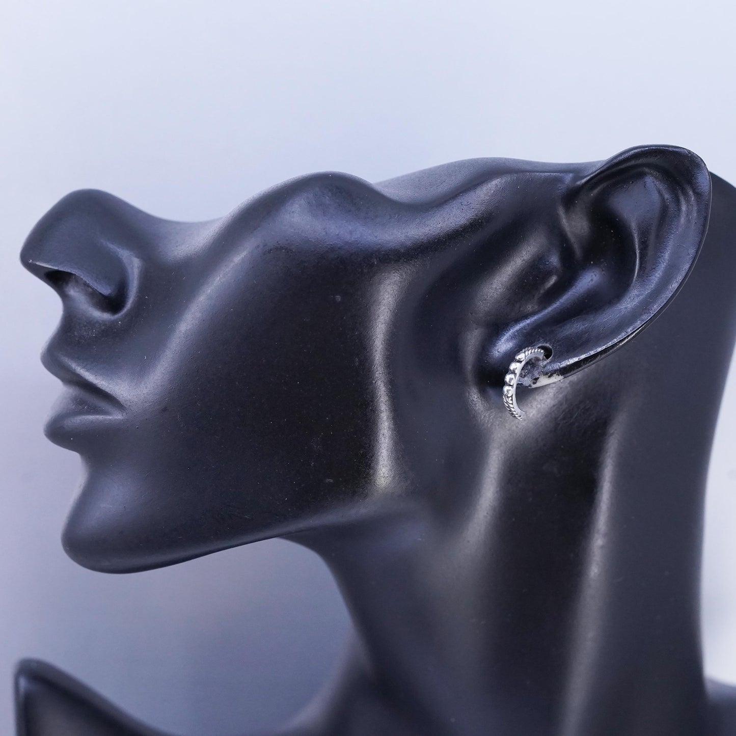 0.5", Vintage 925 Sterling Silver Handmade Earrings, 925 Textured huggie studs