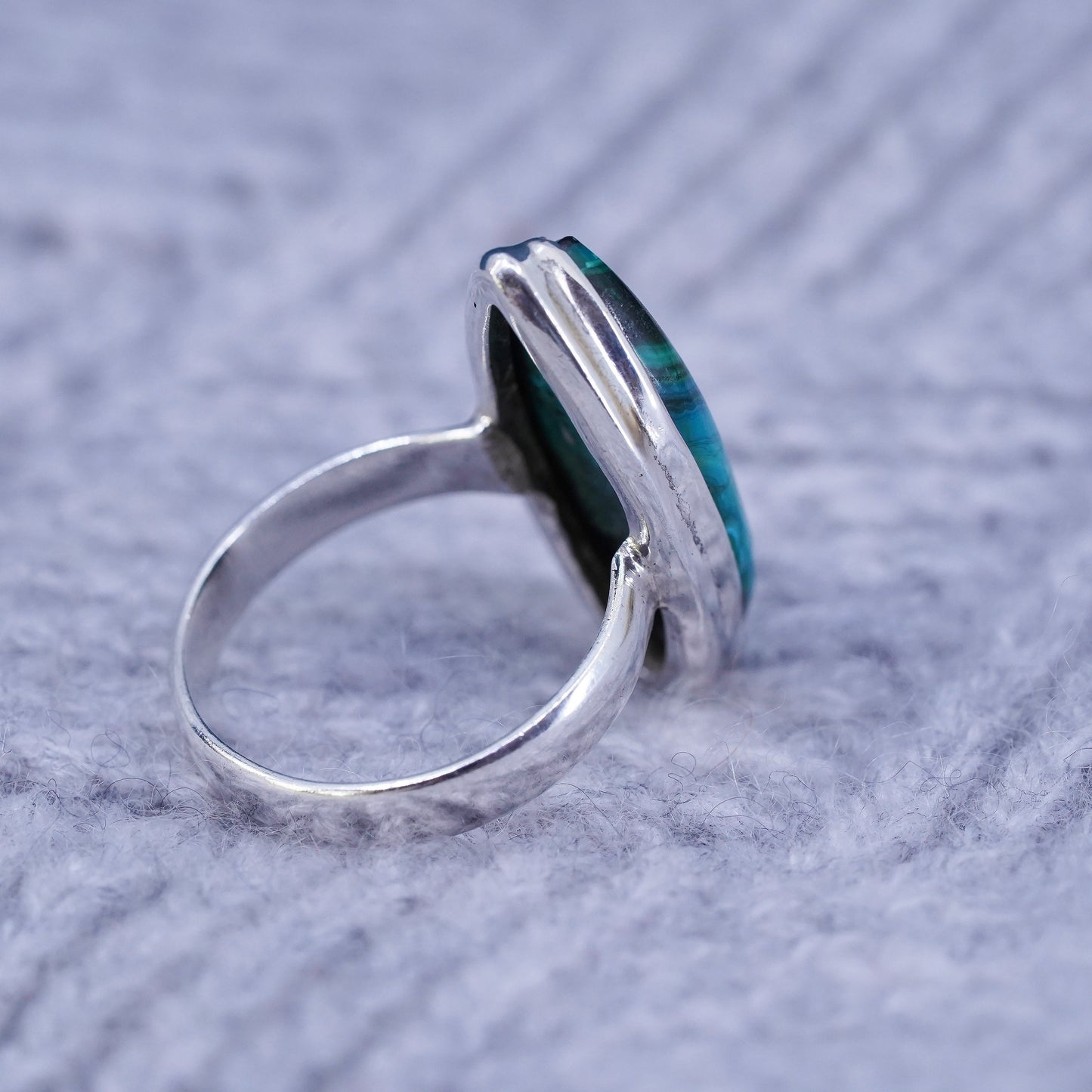 Size 9, vintage Sterling 925silver handmade ring with green lace agate