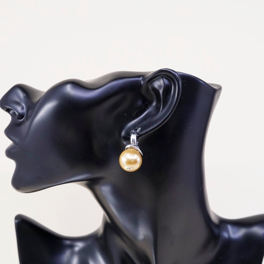 vtg sterling silver freshwater gold pearl earrings, italy 925 huggie earrings