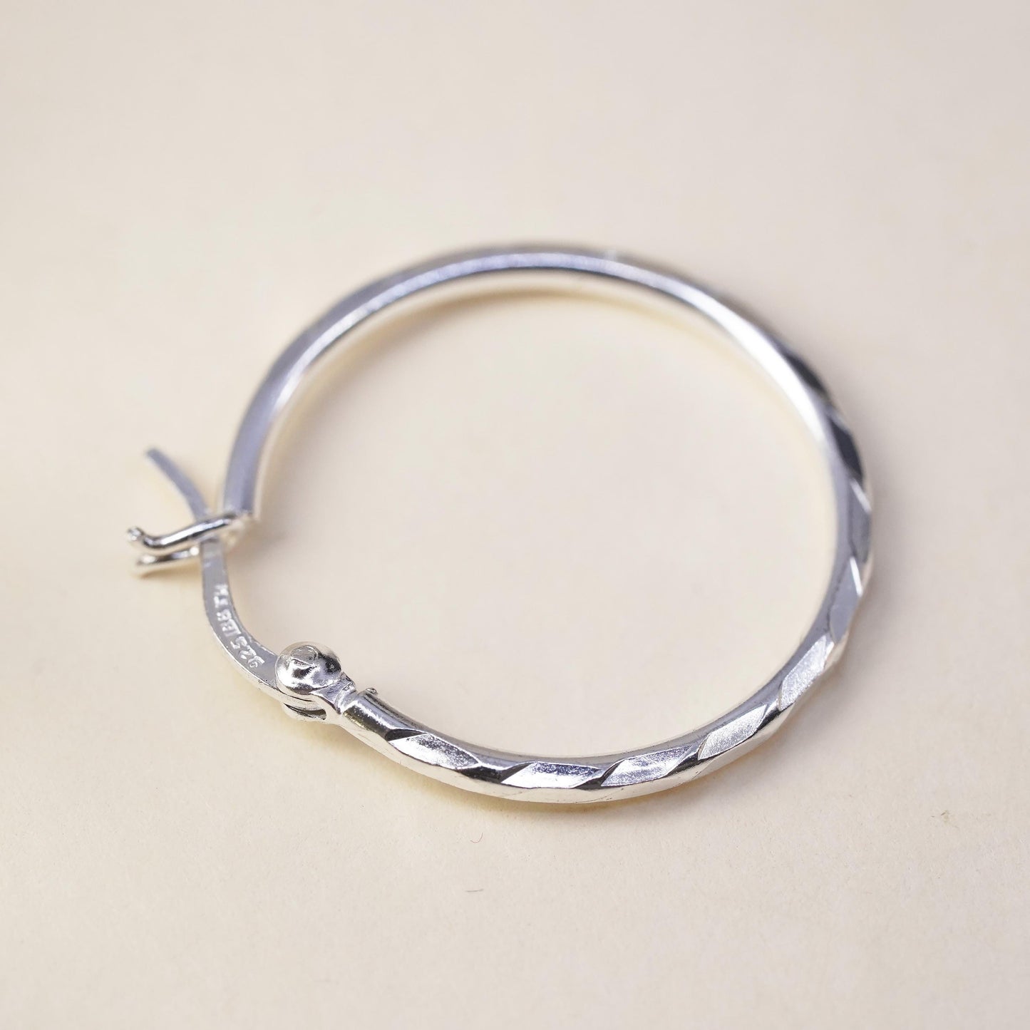 1", Vintage sterling silver loop single earring, textured minimalist hoop