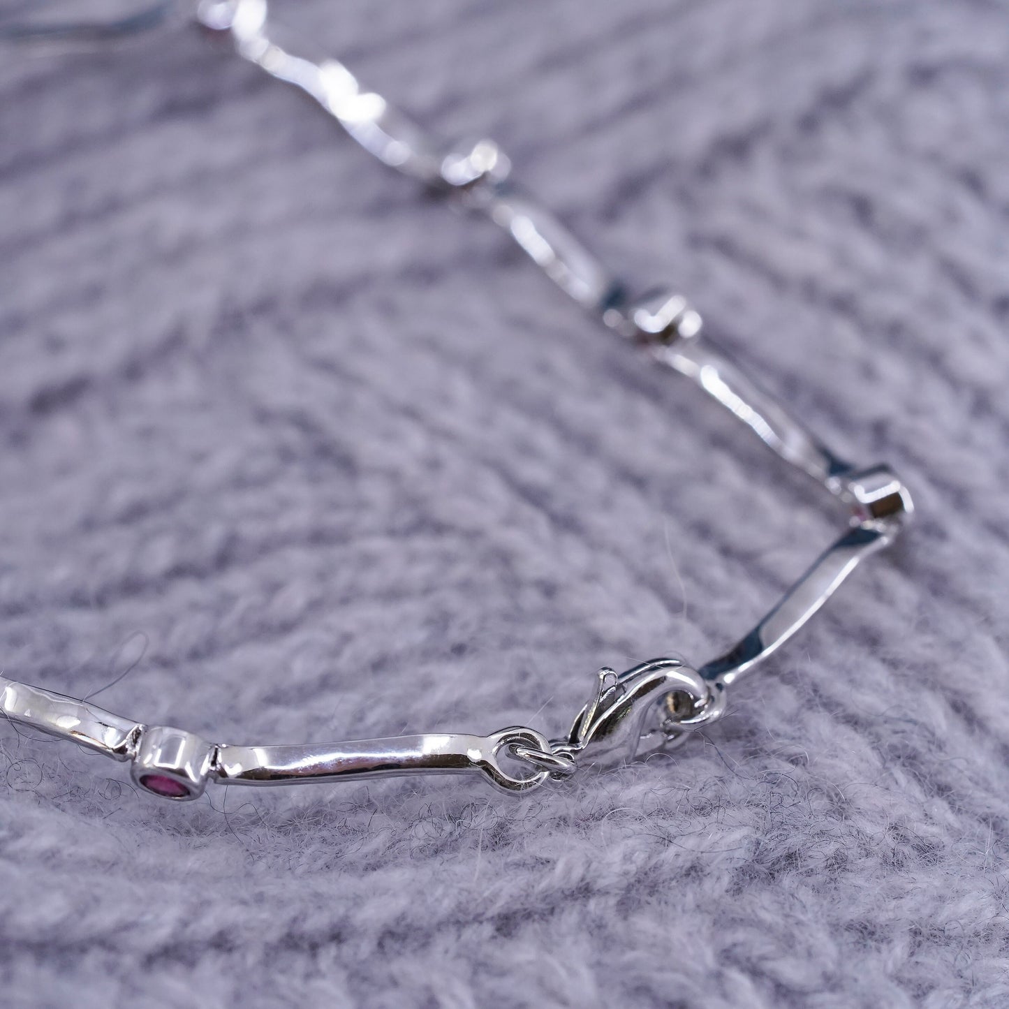 6.75”, vintage Sterling 925 silver tennis bracelet with ruby