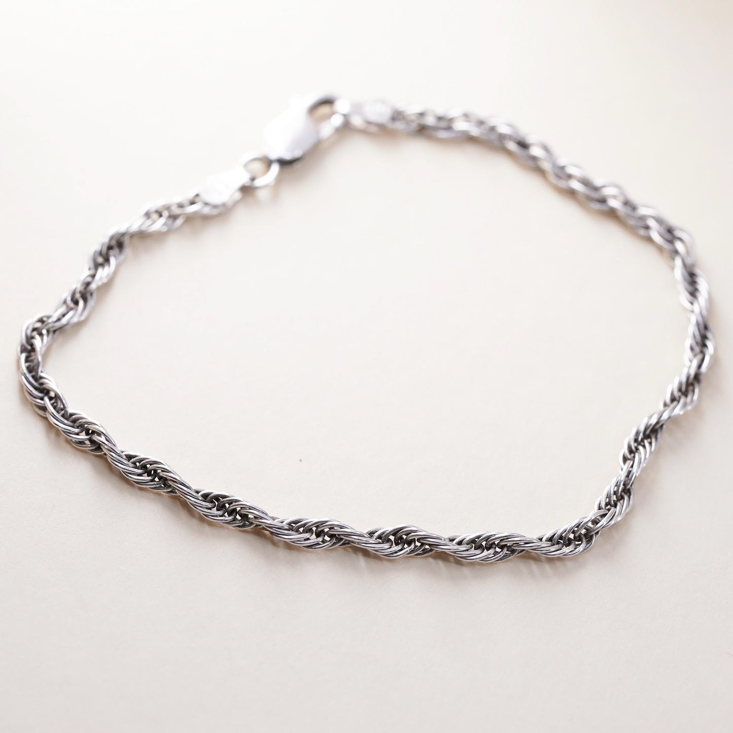 7" 3mm, Vintage Italian IBB sterling 925 silver Singapore rope chain bracelet