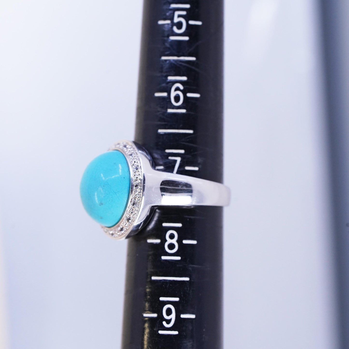 Size 7.25, Vintage sterling silver ring, statement 925 ring dome turquoise