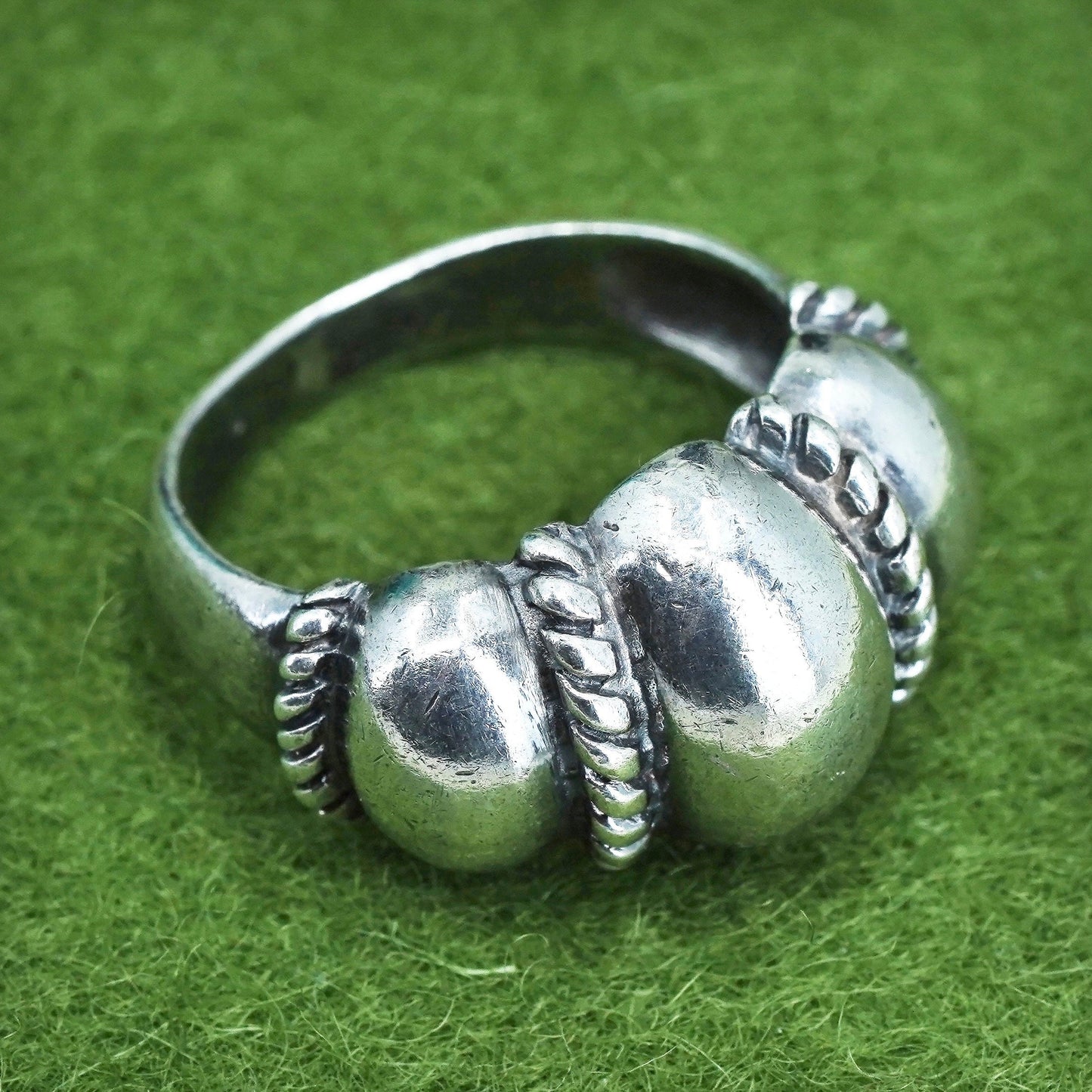 Size 8, sterling silver handmade statement ring, 925 cable textured ribbed band