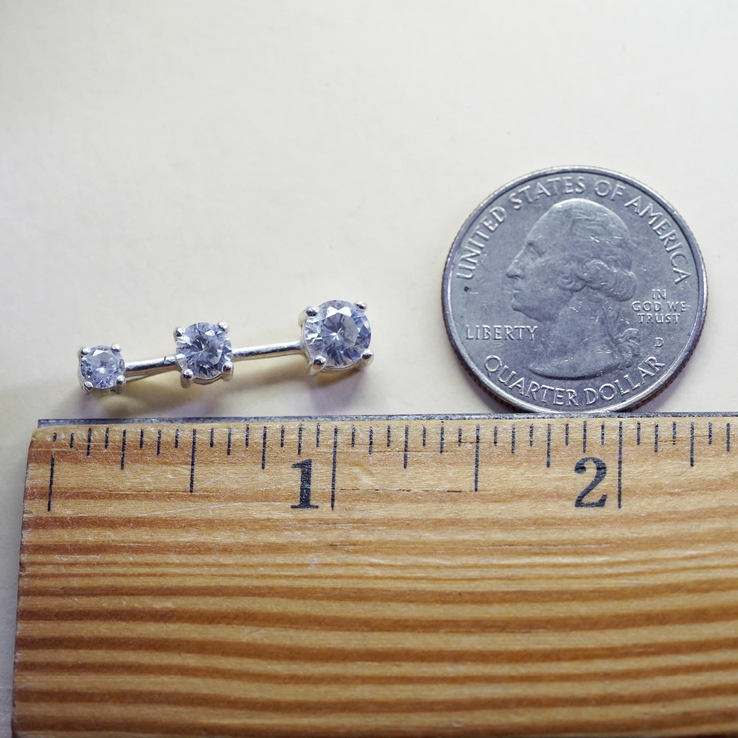 Vintage sterling silver cz elongated pendant, 925 silver pendant
