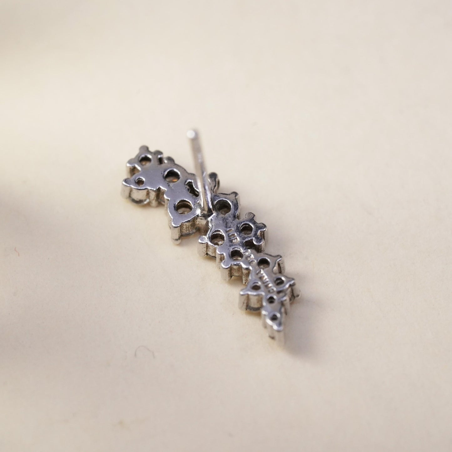 Vintage handmade single earring. Sterling 925 silver cluster cz stud