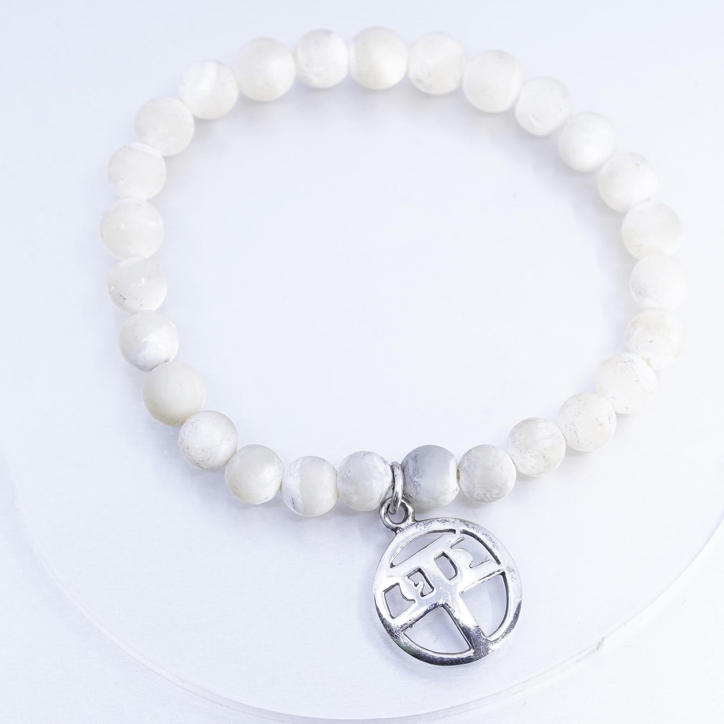 6.5", Sterling 925 silver stretchy bracelet moonstone beads “balance” charm
