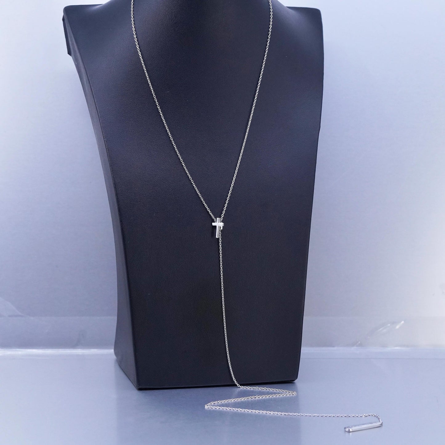 32", vintage Sterling 925 silver handmade extra long circle necklace cross