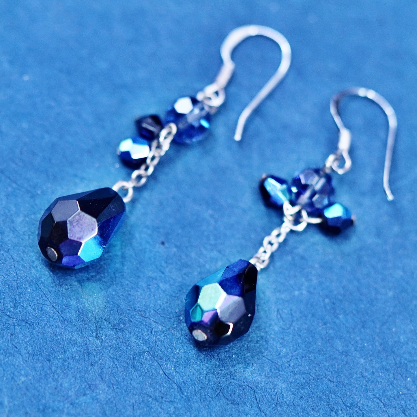 Vintage sterling silver 925 earrings with teardrop black crystal dangles