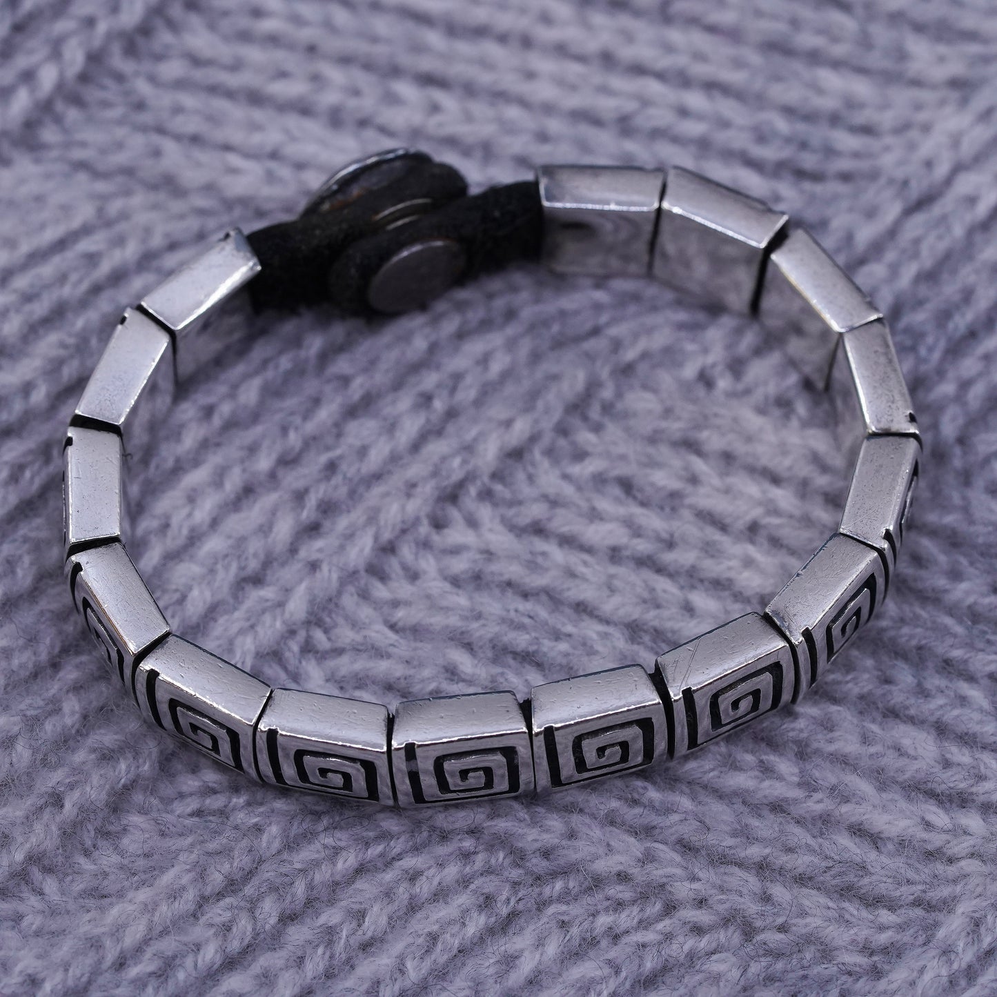 5.75”, Sterling silver bracelet, 925 Greek key bracelet with leather strap