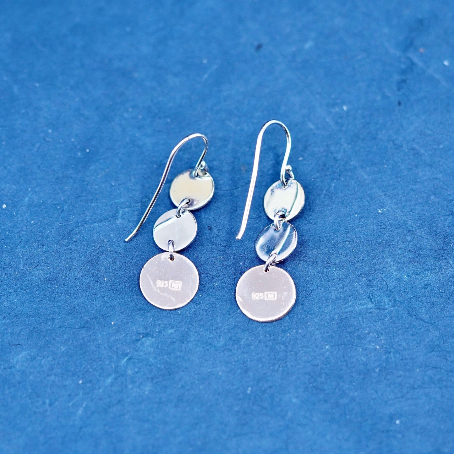 Vintage modern sterling silver handmade earrings, 925 two tone discs