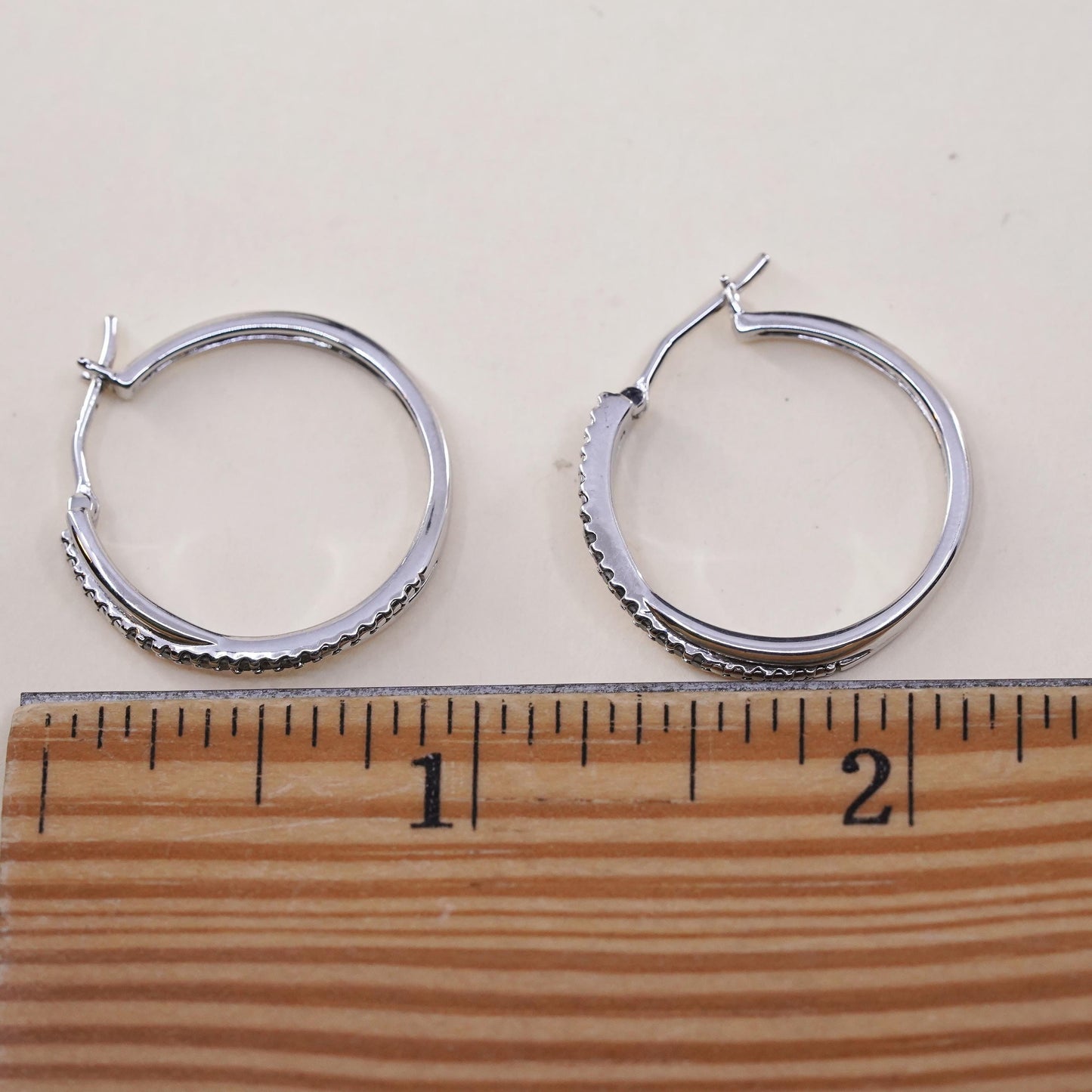 1", SUN sterling silver earrings, 925 silver huggie hoops cluster diamond