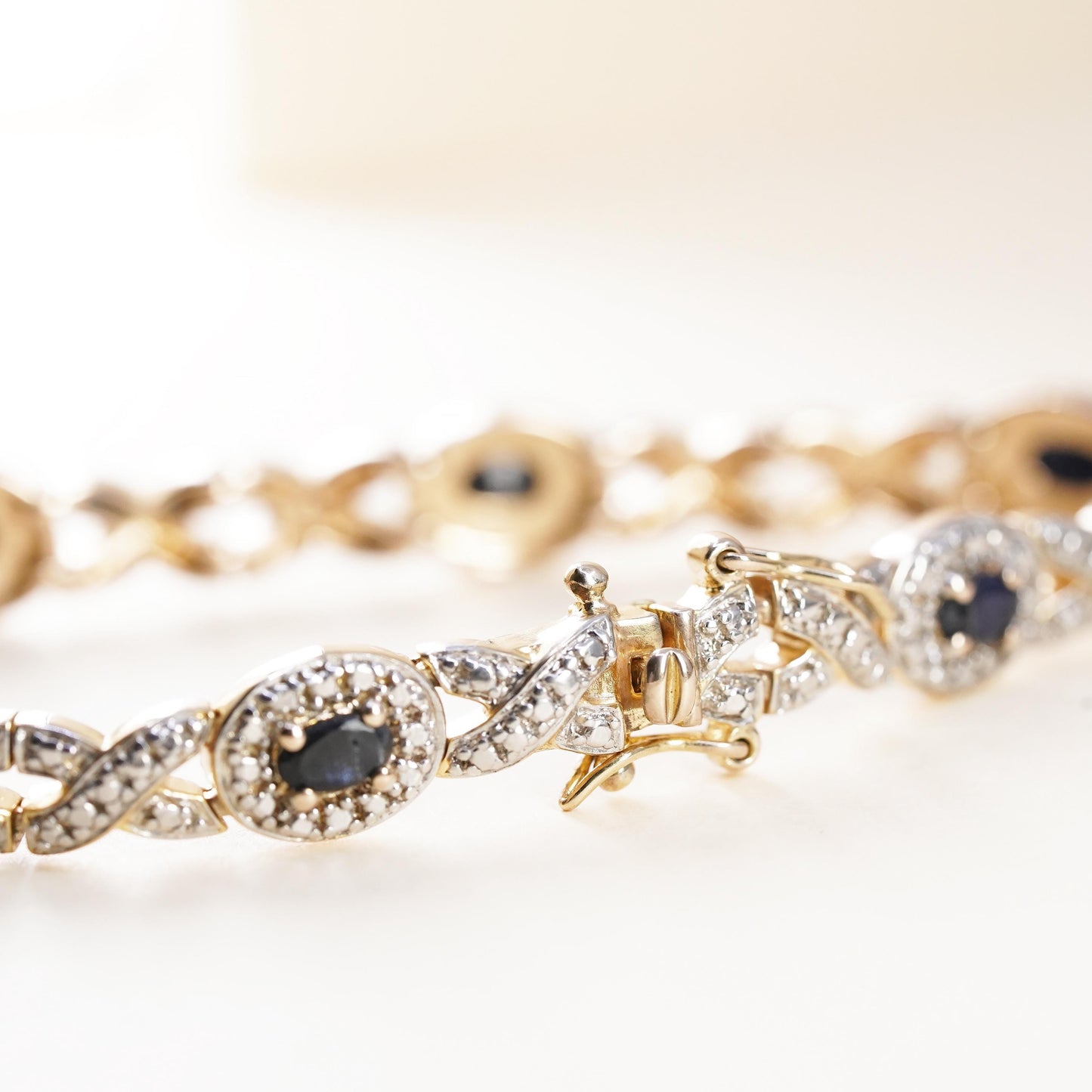 7.25”, vermeil gold sterling silver tennis bracelet, 925 oval sapphire diamond