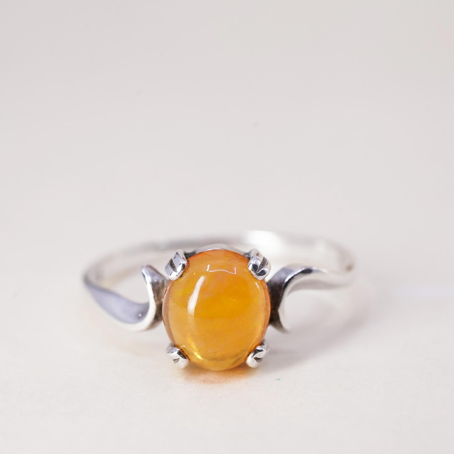 Size 10, Vintage Sterling silver handmade ring with fire opal, 925 silver band