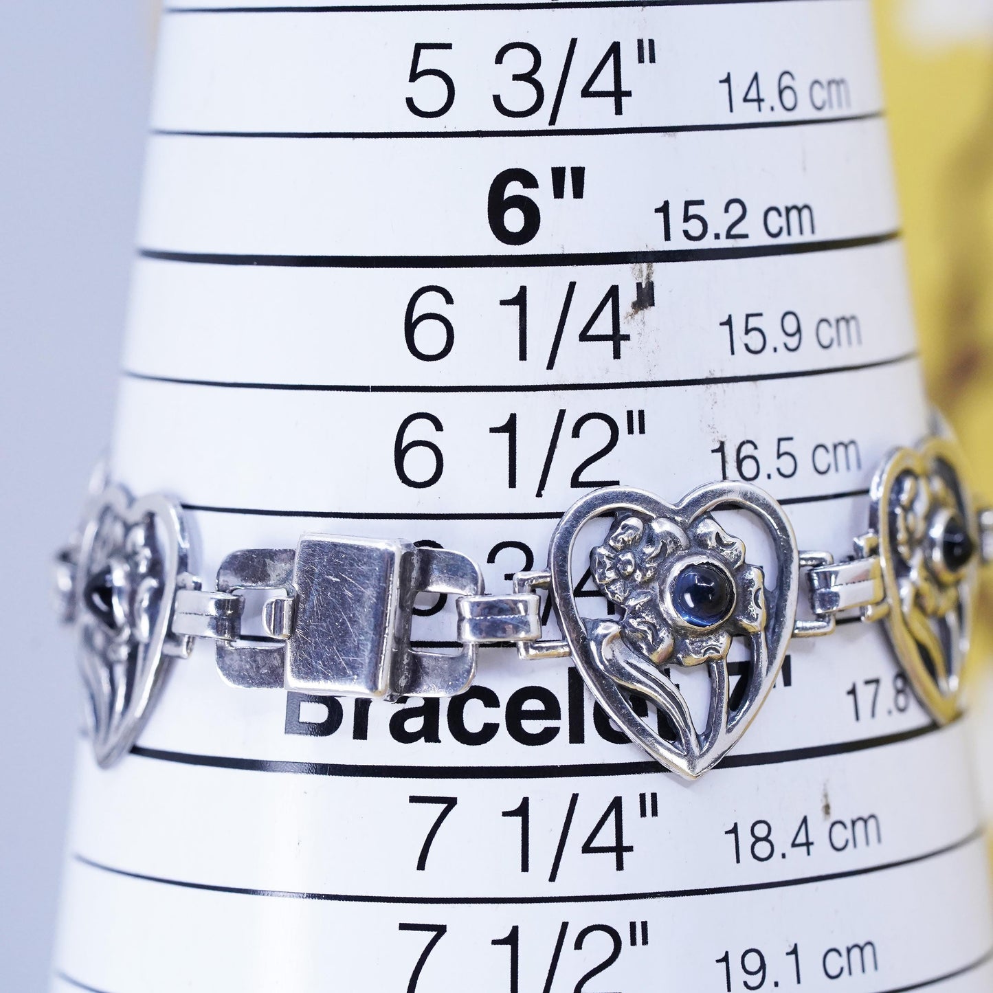 6.75", Vintage Sterling silver tennis bracelet, 925 silver heart floral chain