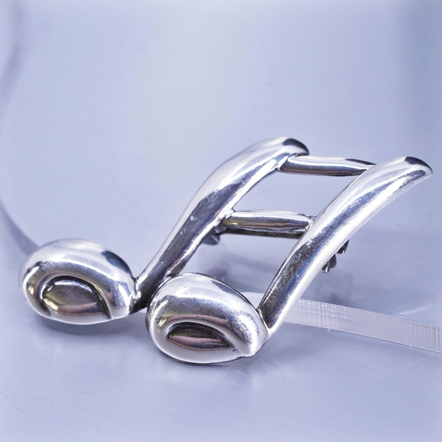 Vintage sterling silver handmade brooch, modern 925 music note symbol pin