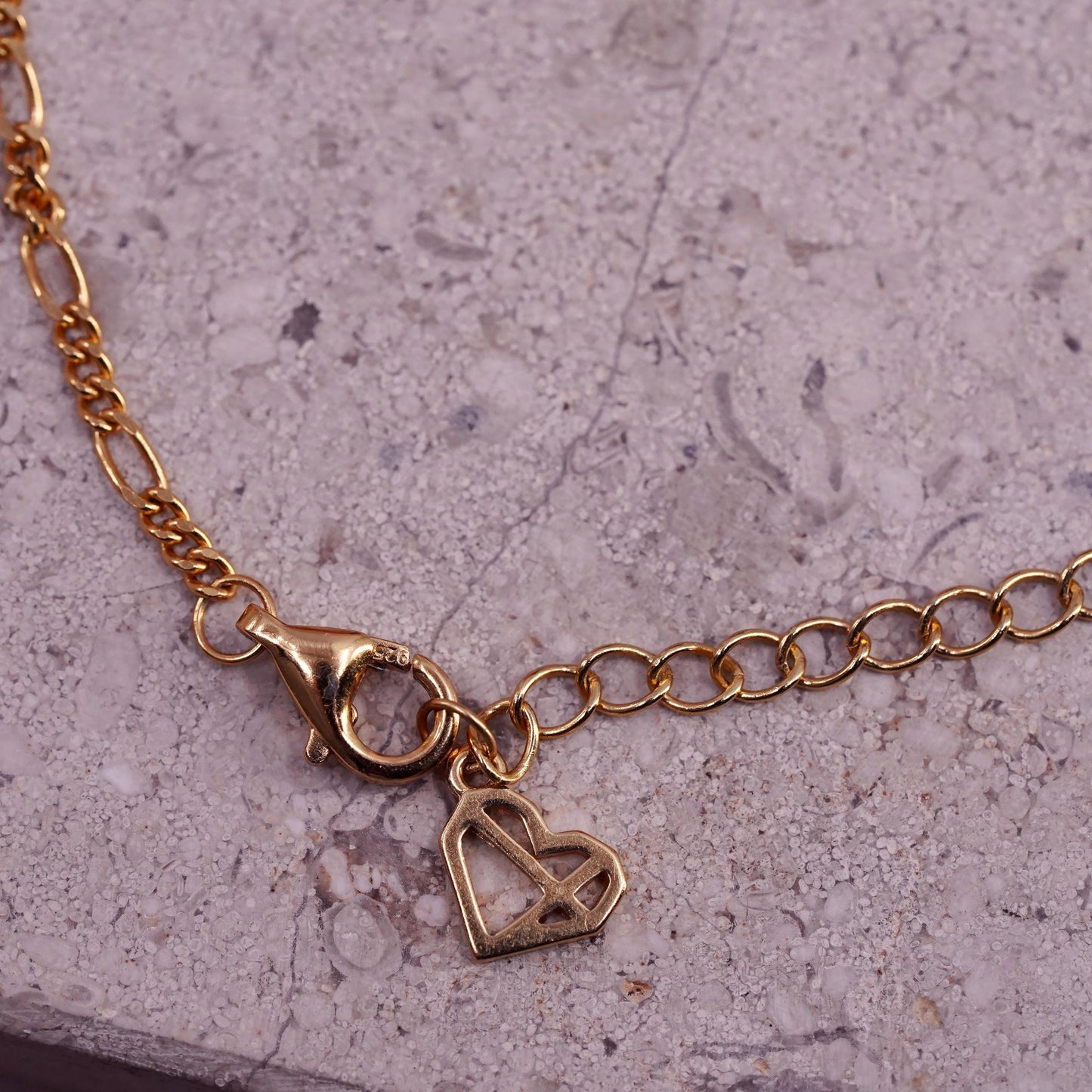 6+2” 2mm, vintage gold plated Sterling silver figaro bracelet