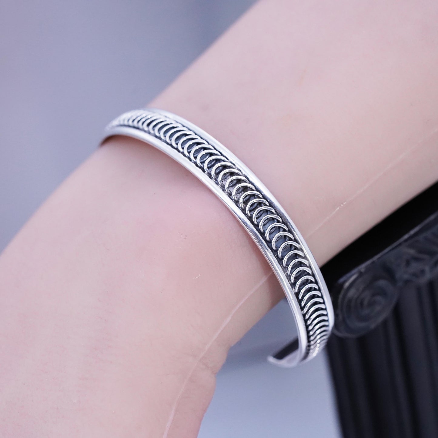 6.75”, Vintage 925 sterling silver handmade bracelet, textured stackable cuff