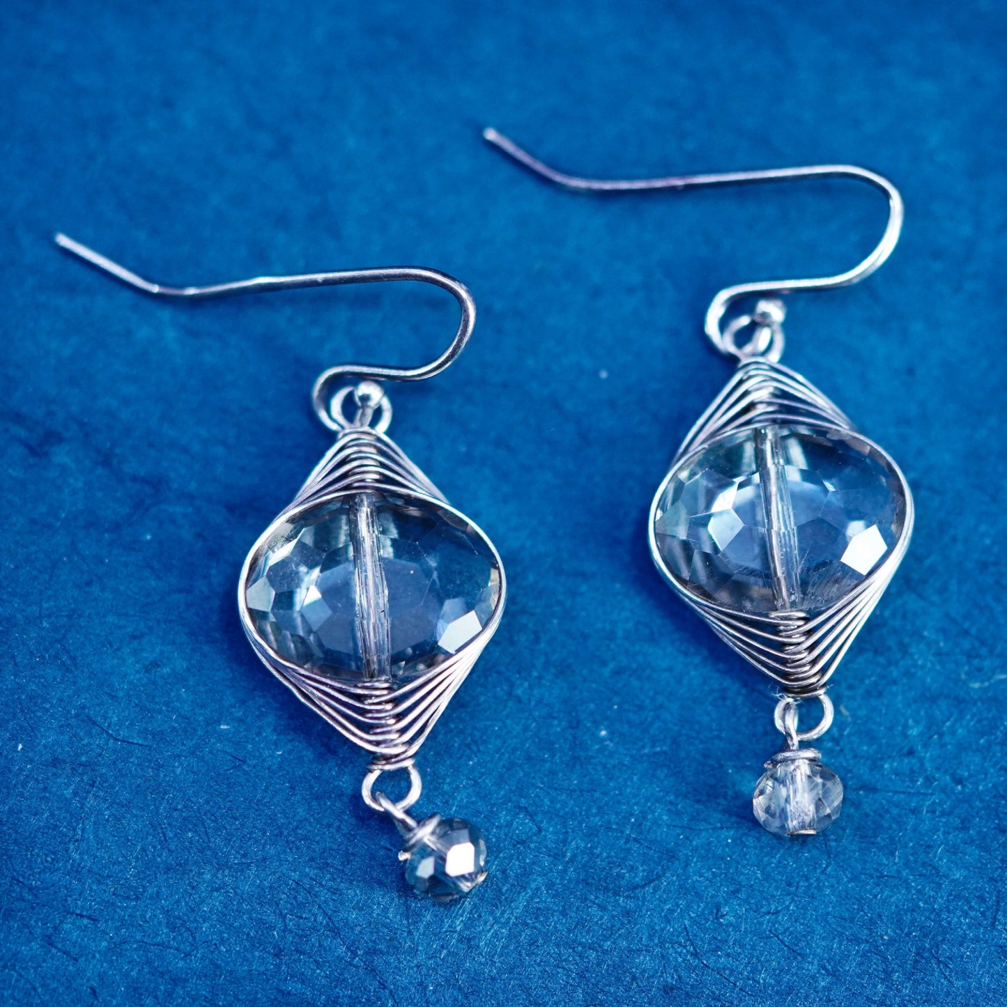 Vintage sterling silver 925 handmade wired earrings with clear crystal