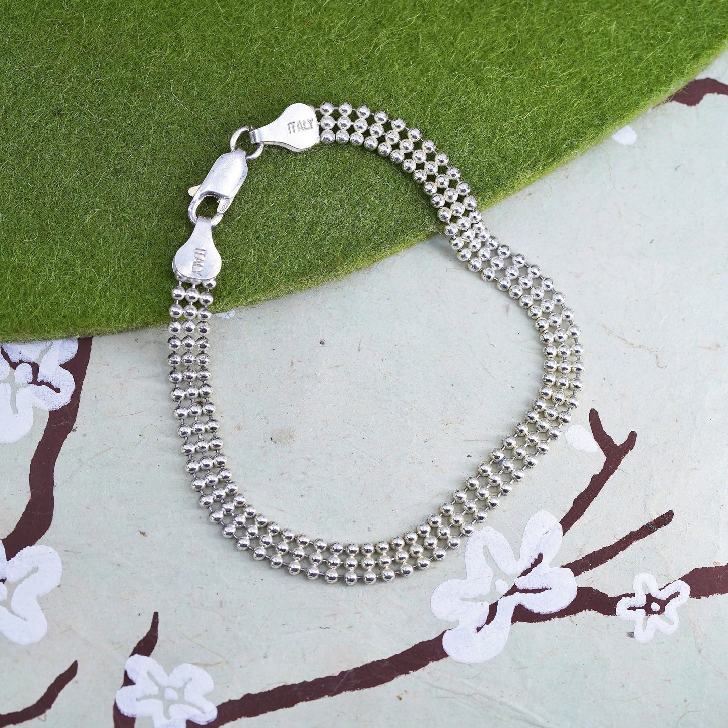 6.75” 5mm, Vintage sterling silver multi strands bracelet, 925 bead chains