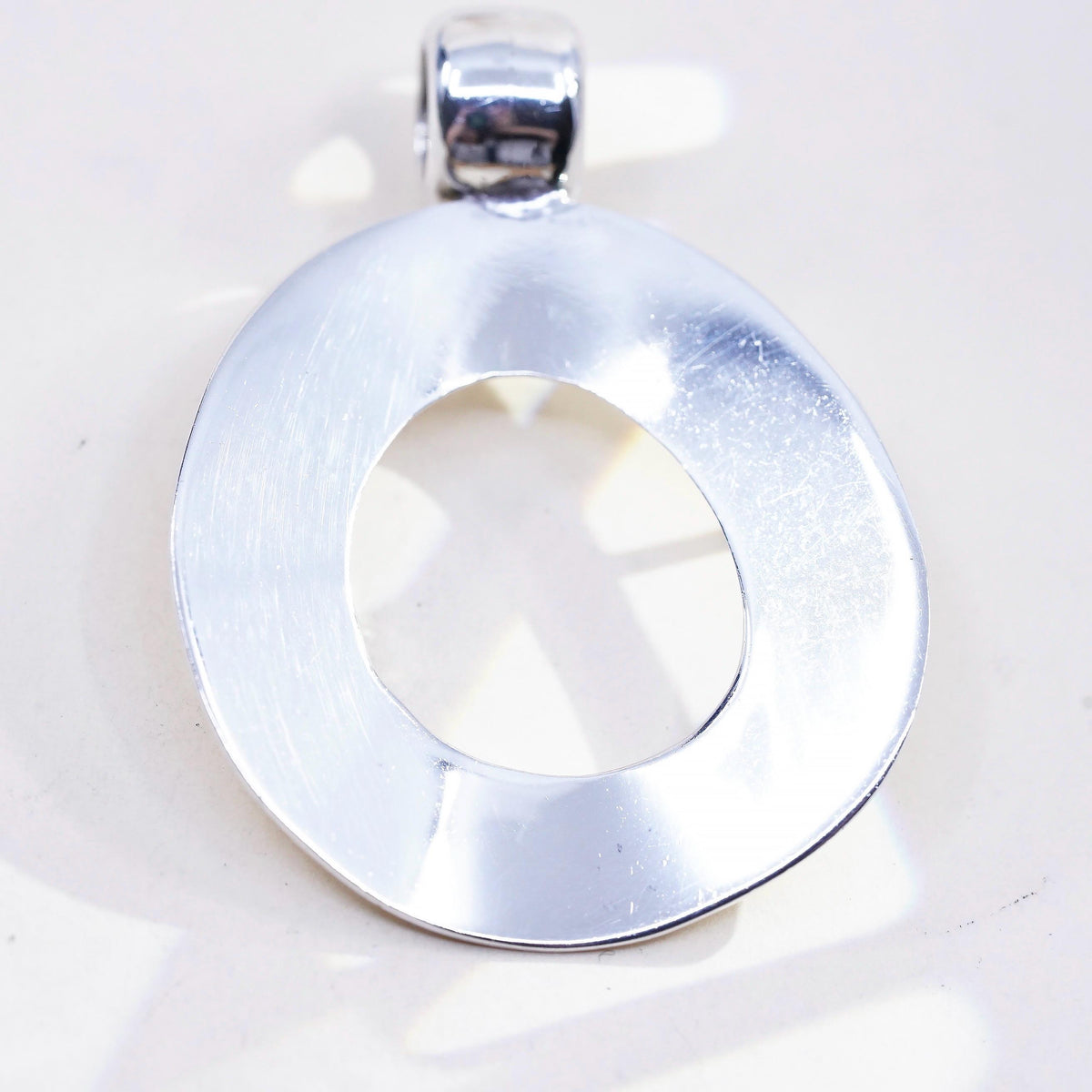Vintage sterling silver handmade pendant, huge 925 bold circle
