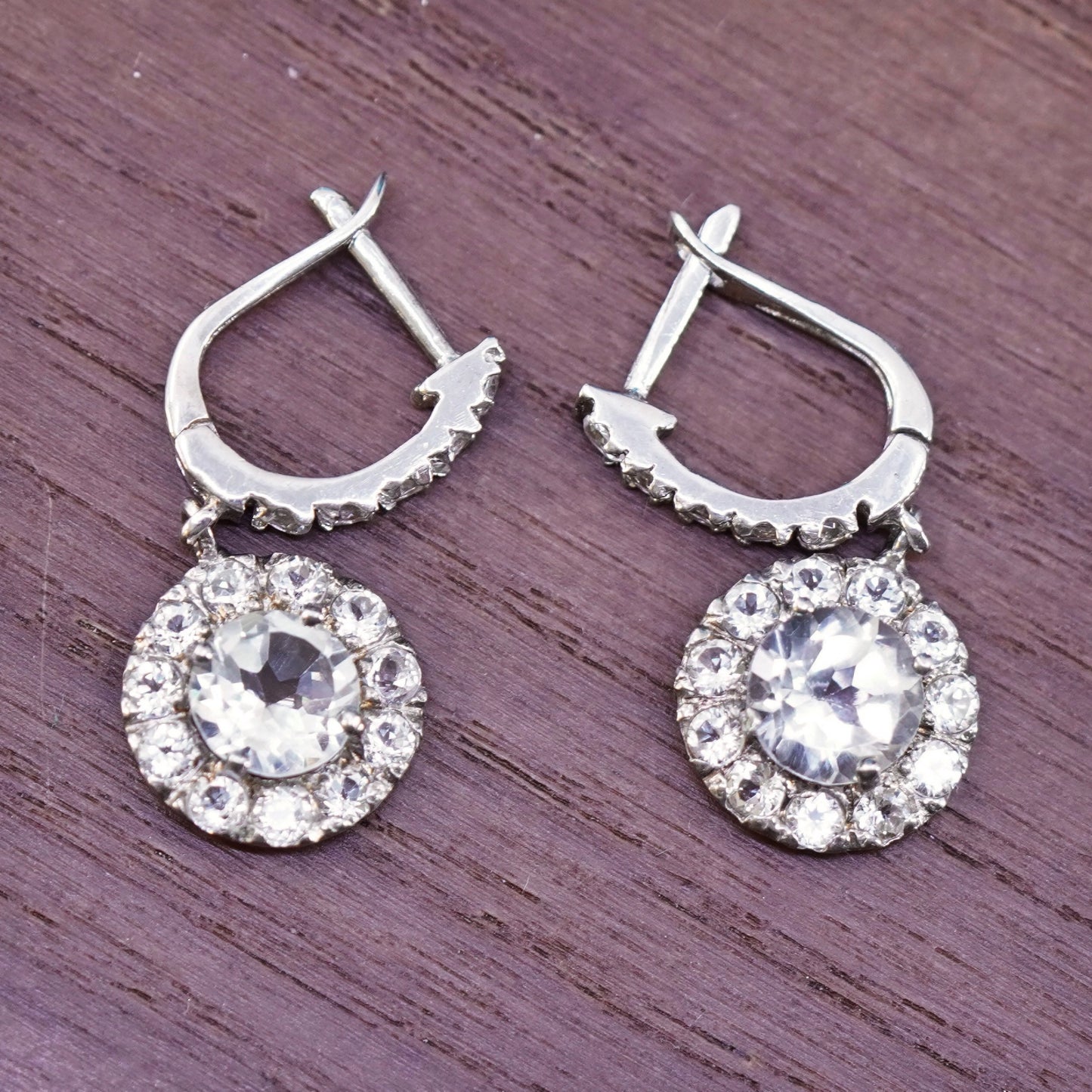 Vintage Sterling 925 silver handmade hoops earrings with CZ