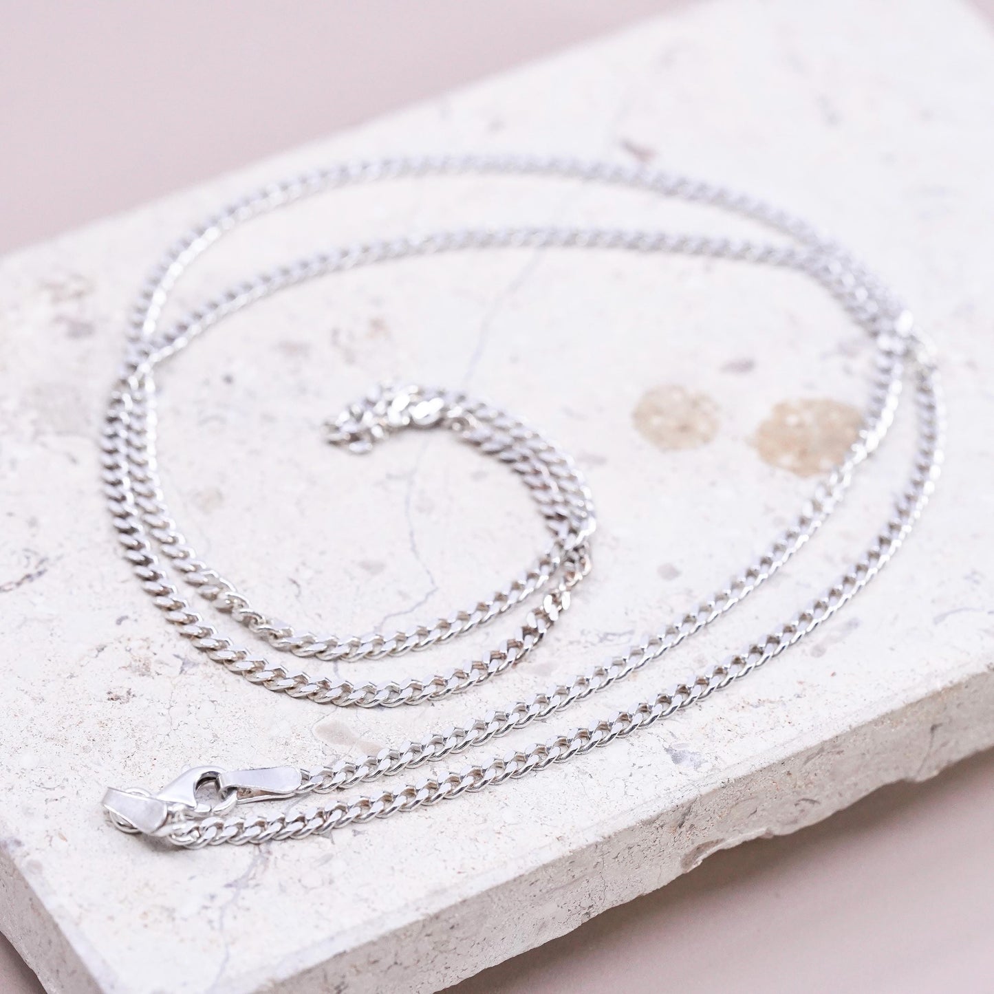 26", 3mm, vintage Sterling silver handmade necklace, 925 curb chain
