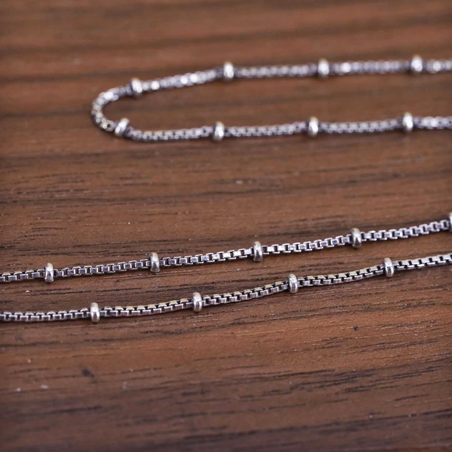 22” 1mm, vintage Sterling silver necklace, Italian 925 box chain with beads
