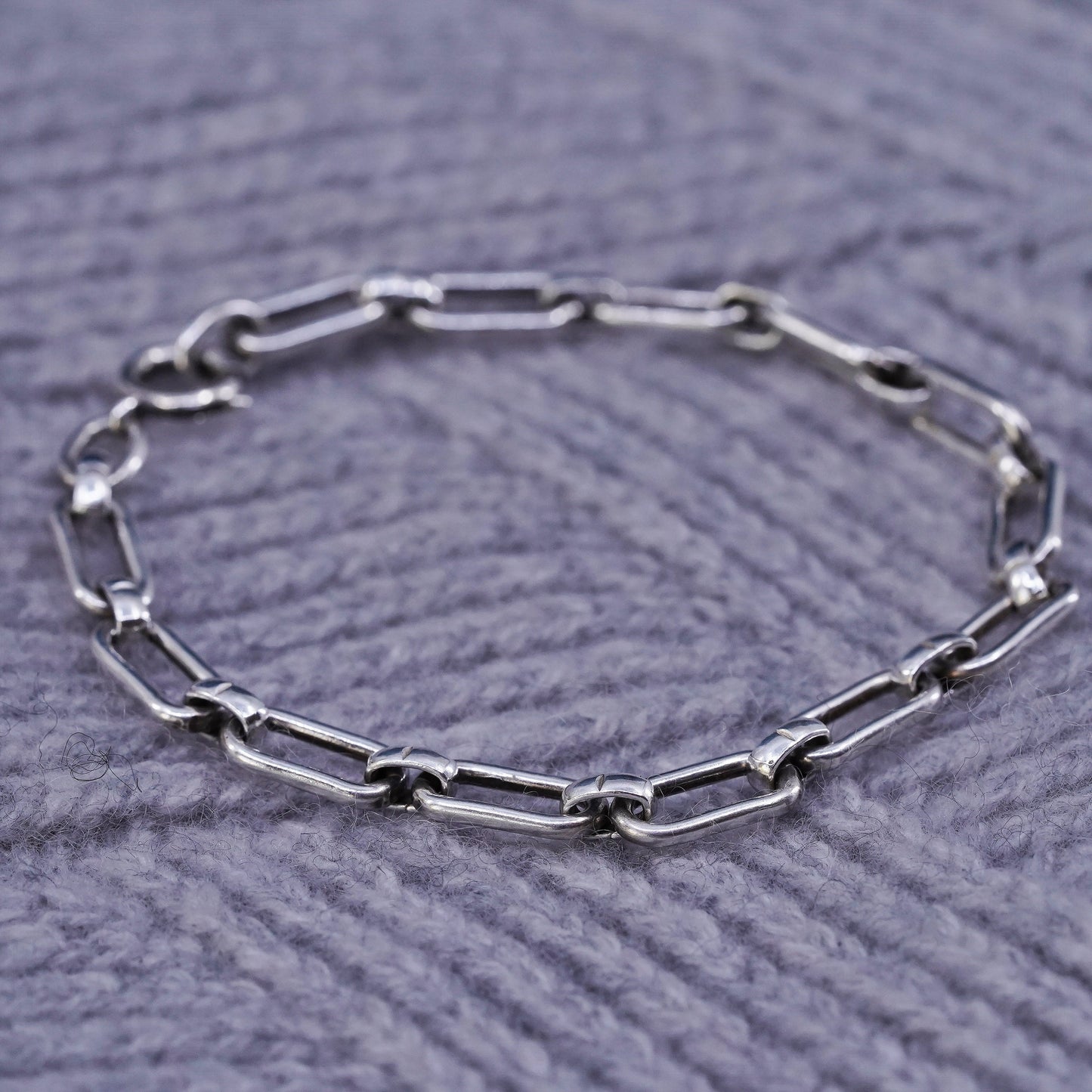 7.25" 6mm, vintage Sterling silver handmade bracelet, 925 elongated link chain
