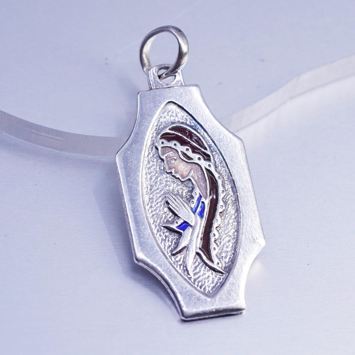 800 Sterling Silver Virgin Mary Pendant, Our Lady Madonna Religious Medal Charm