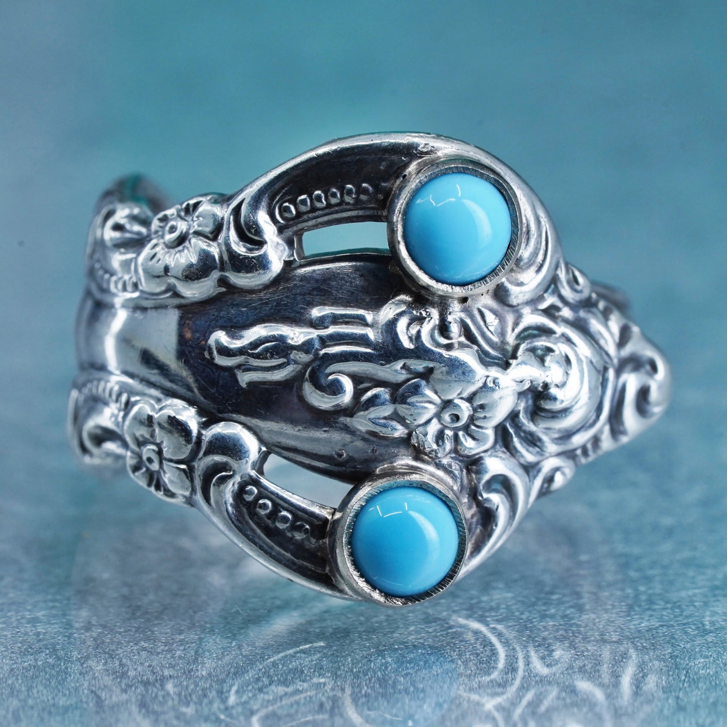 Size 7.75, Native American navajo Sterling 925 silver spoon ring turquoise