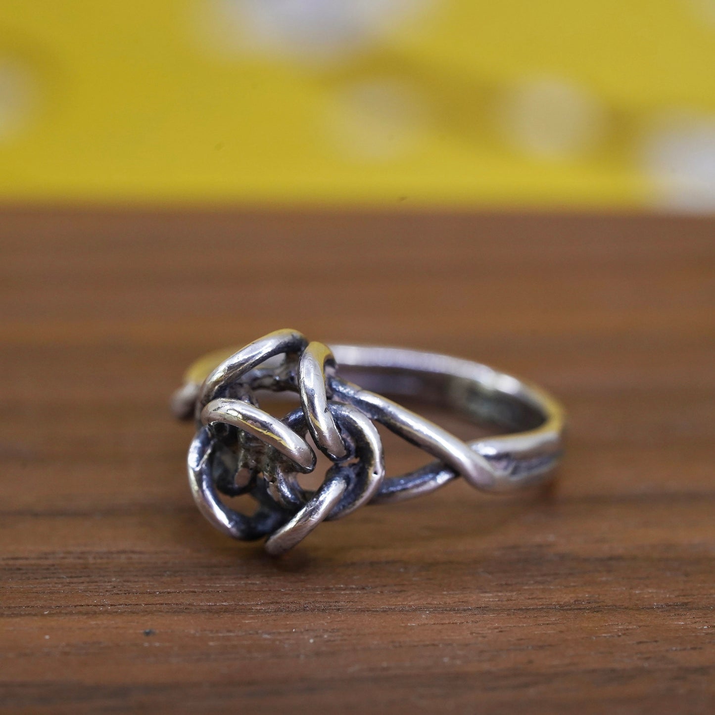 Size 6, vintage Sterling silver handmade knot ring, 925 wired band