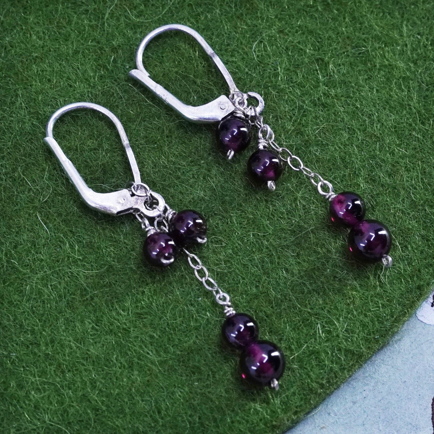 Vintage Sterling silver 925 handmade earrings with garnet beads