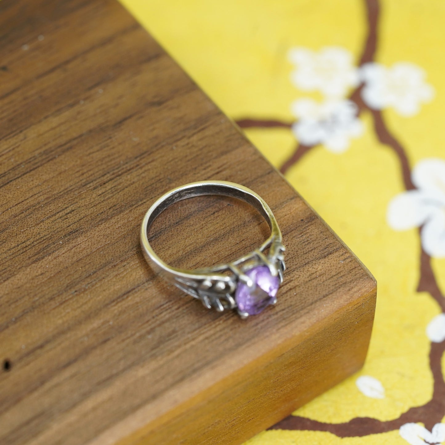 Size 5.5, vintage Sterling silver handmade ring, 925 band with amethyst