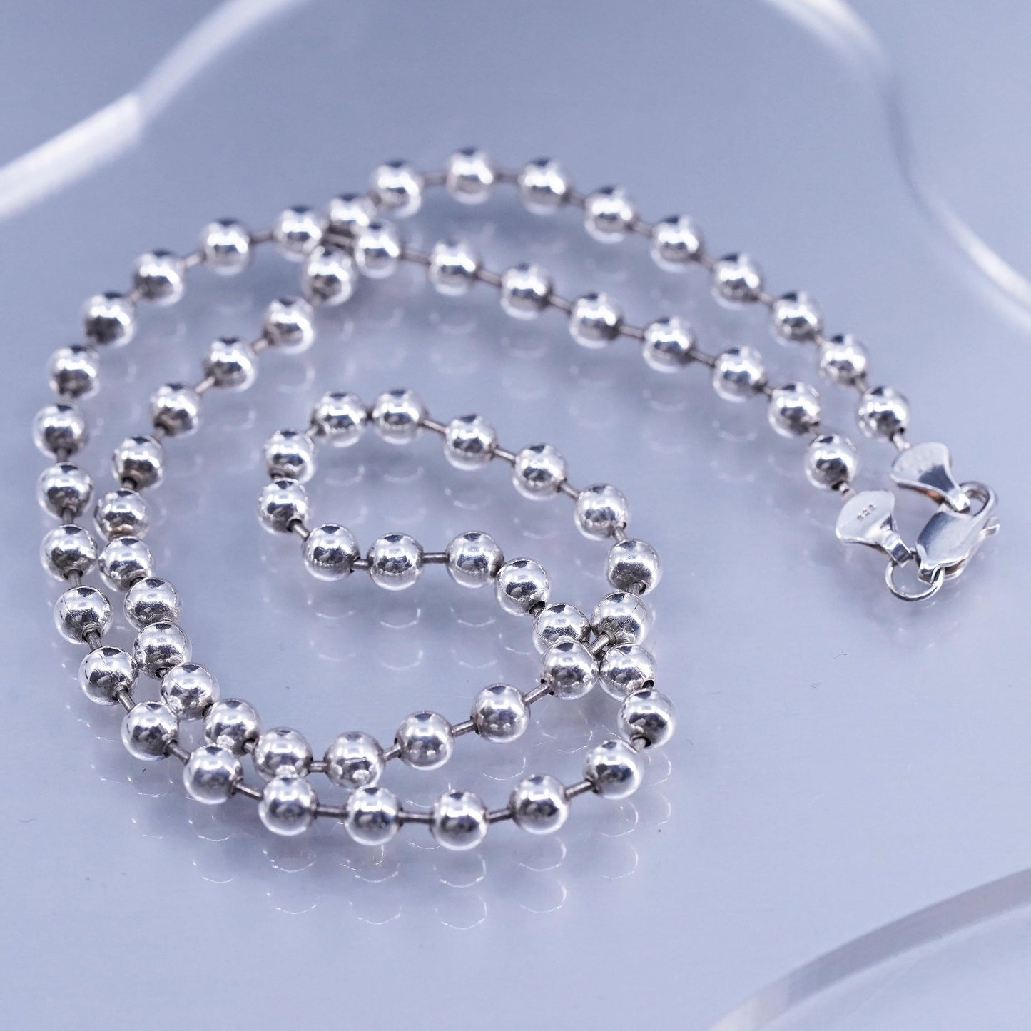 20” 5mm, vintage Sterling 925 silver handmade bead chain necklace