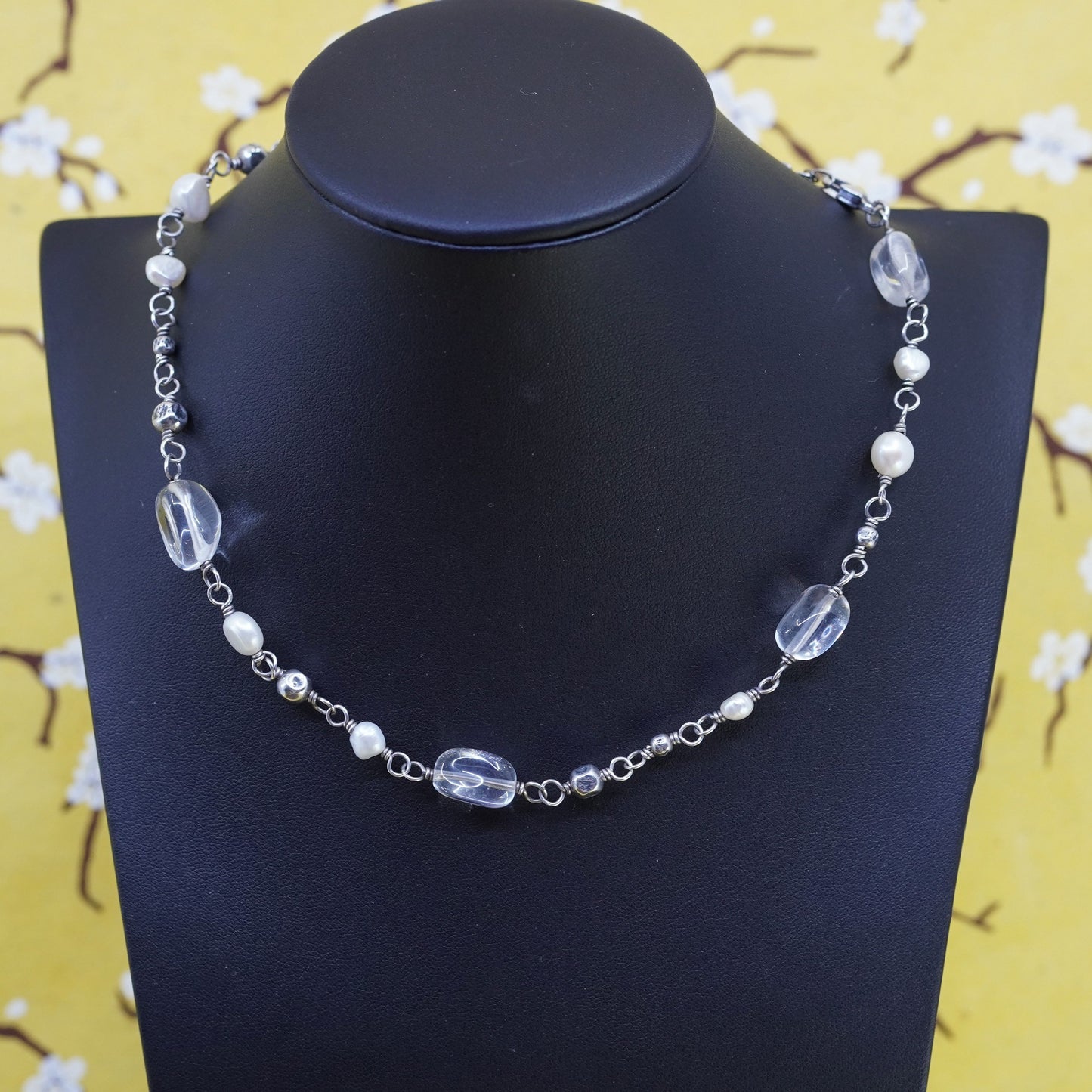 16+2” Silpada N1602 Freshwater Pearl, Crystal Quartz & Sterling 925 Silver Bead