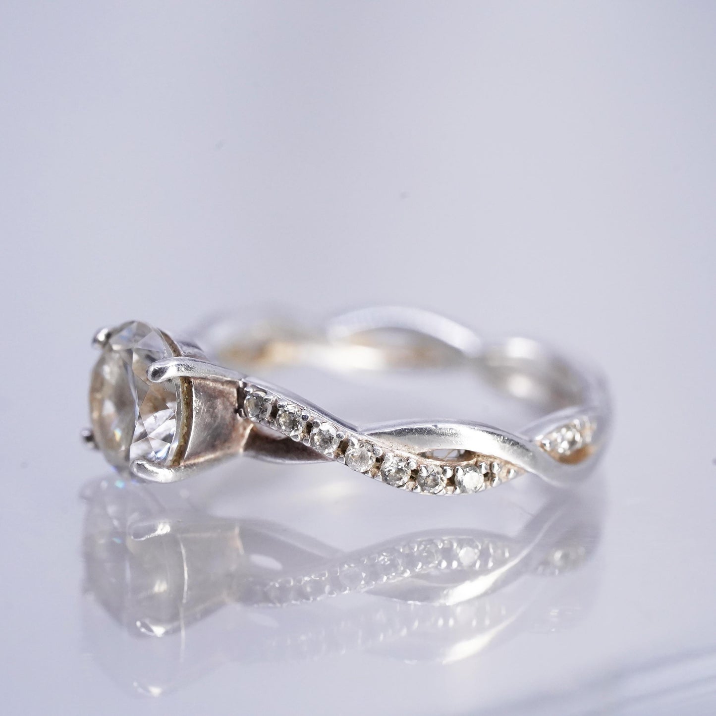 Size 5.25, vintage Sterling 925 silver statement engagement ring w/ cluster Cz
