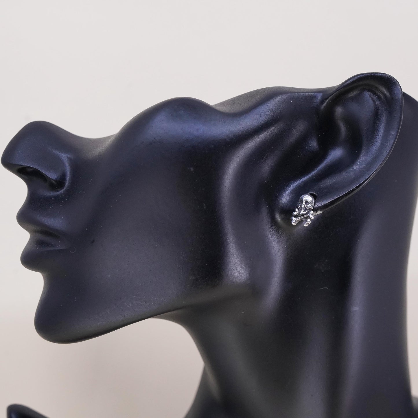 Vintage handmade single earring. Sterling 925 silver skull stud