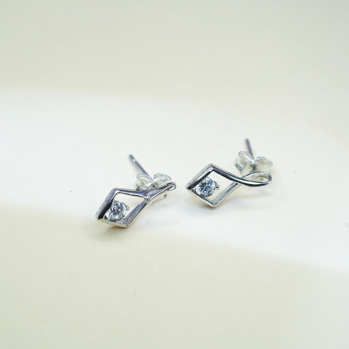 Vintage 925 sterling silver genuine cz studs, fashion minimalist earrings