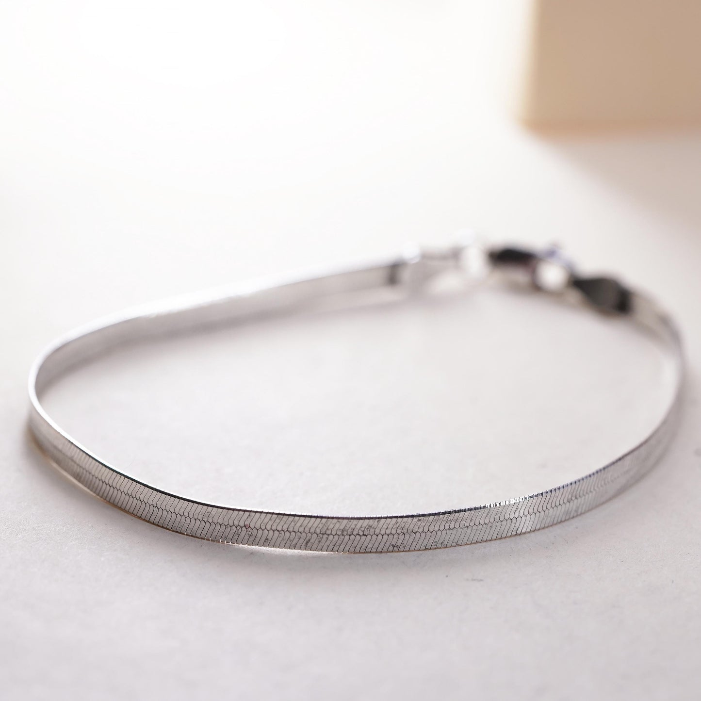 6.75" 3mm, Vintage Italian sterling silver herringbone bracelet, 925 chain